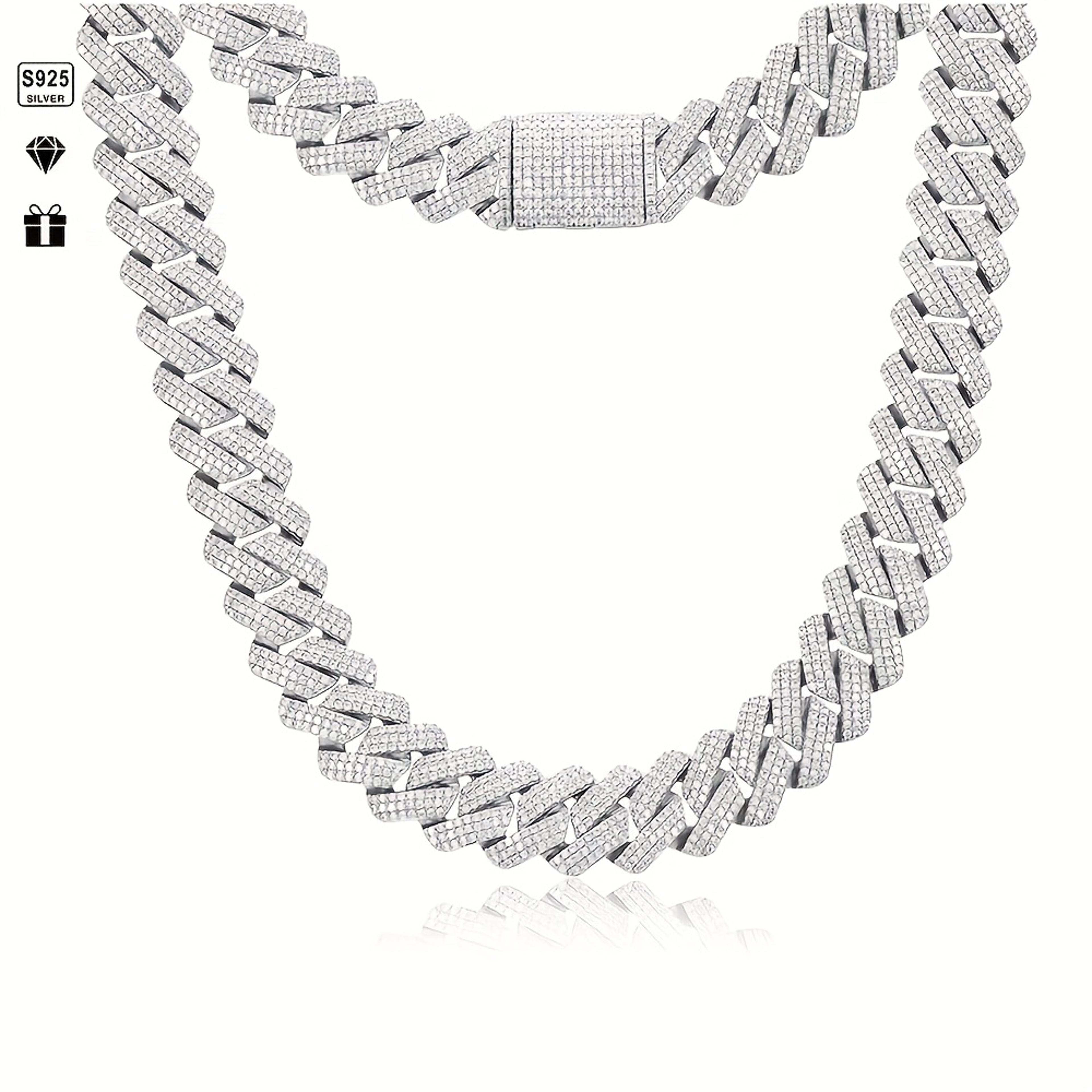 men's sterling silver moissanite cuban chain necklace - ideal wedding anniversary gift