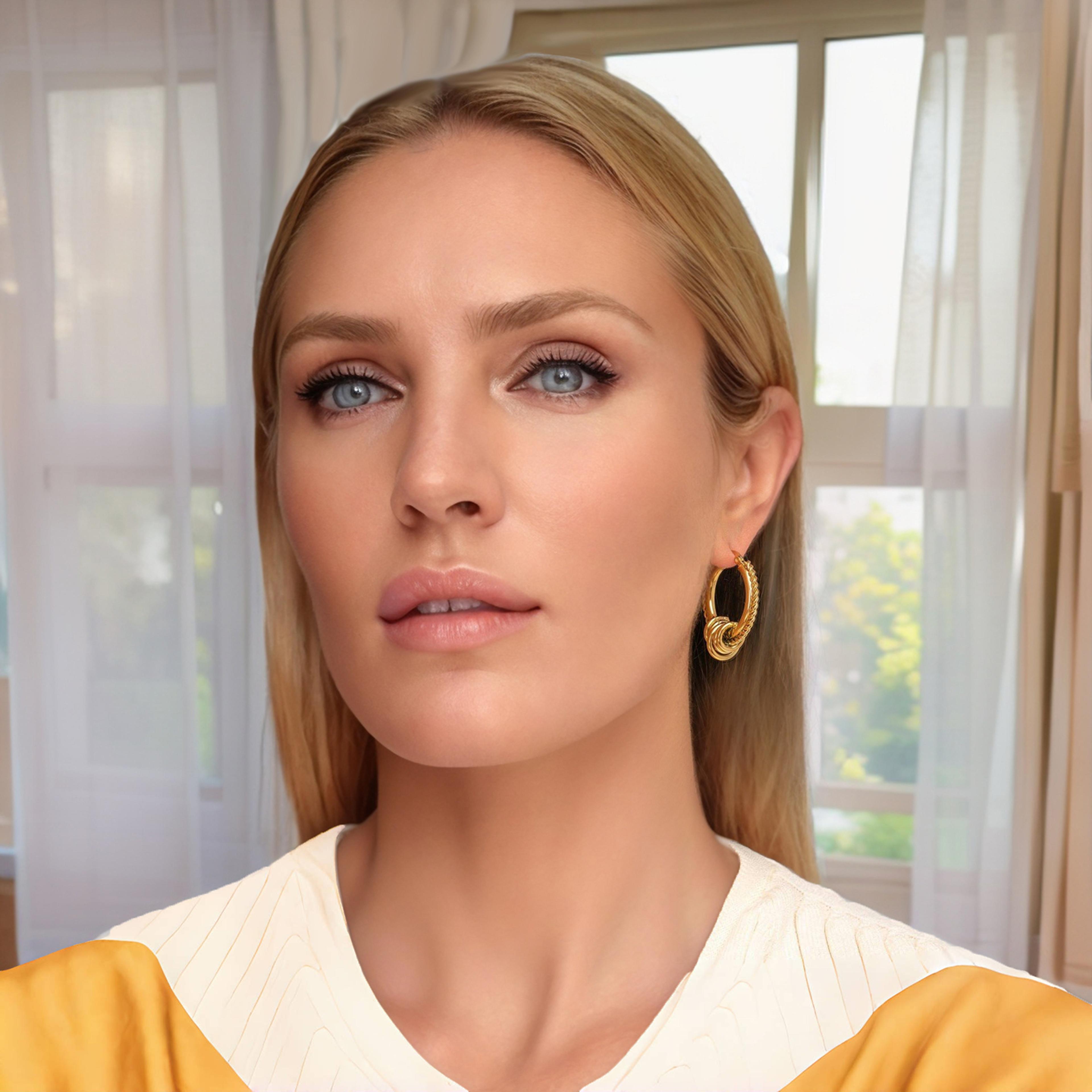 Multilayer Circle Twist Earrings For Women Trendy Gold Plated Stainless Steel Statement Jewelry Bij 3