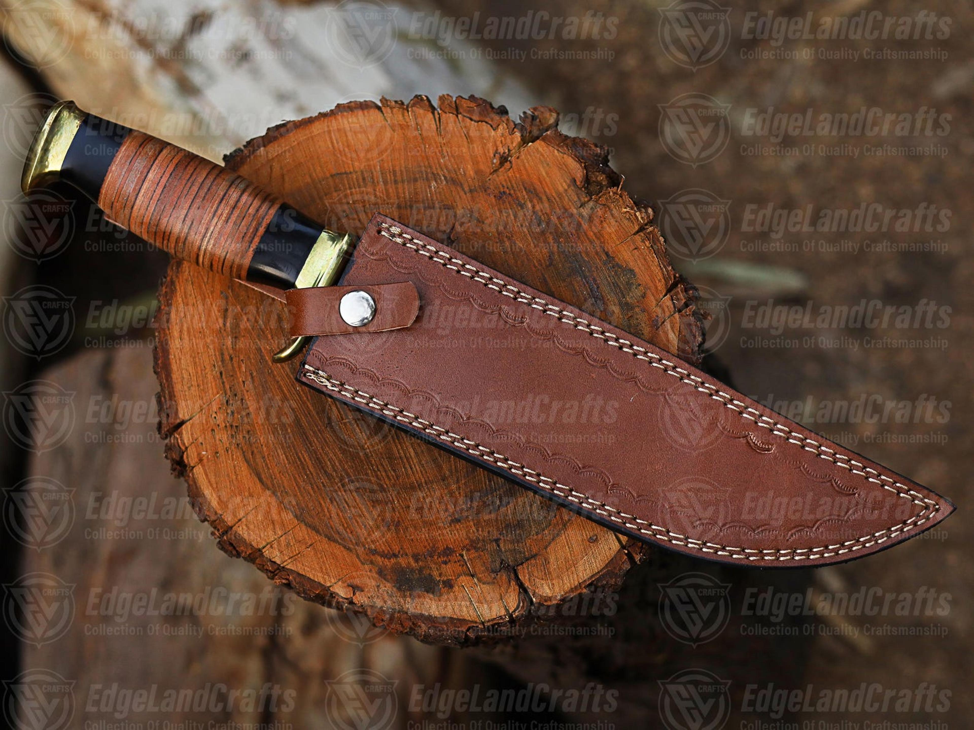 Handcrafted D2 Steel Bowie Knife With Buffalo Horn Handle And Leather Sheath  Perfect Gift For 6