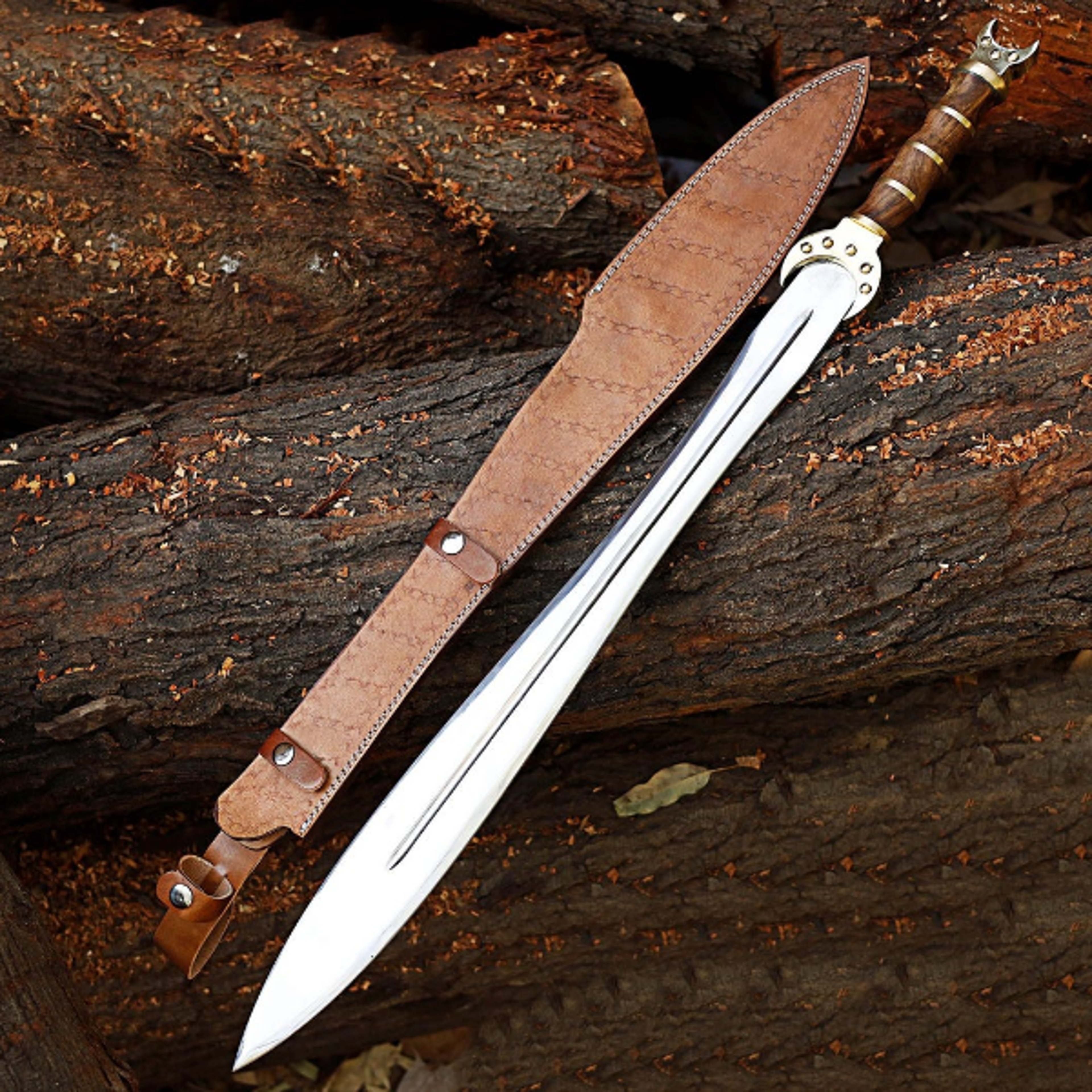 handcrafted celtic stainless steel sword with rosewood handle and brass guard for collectors