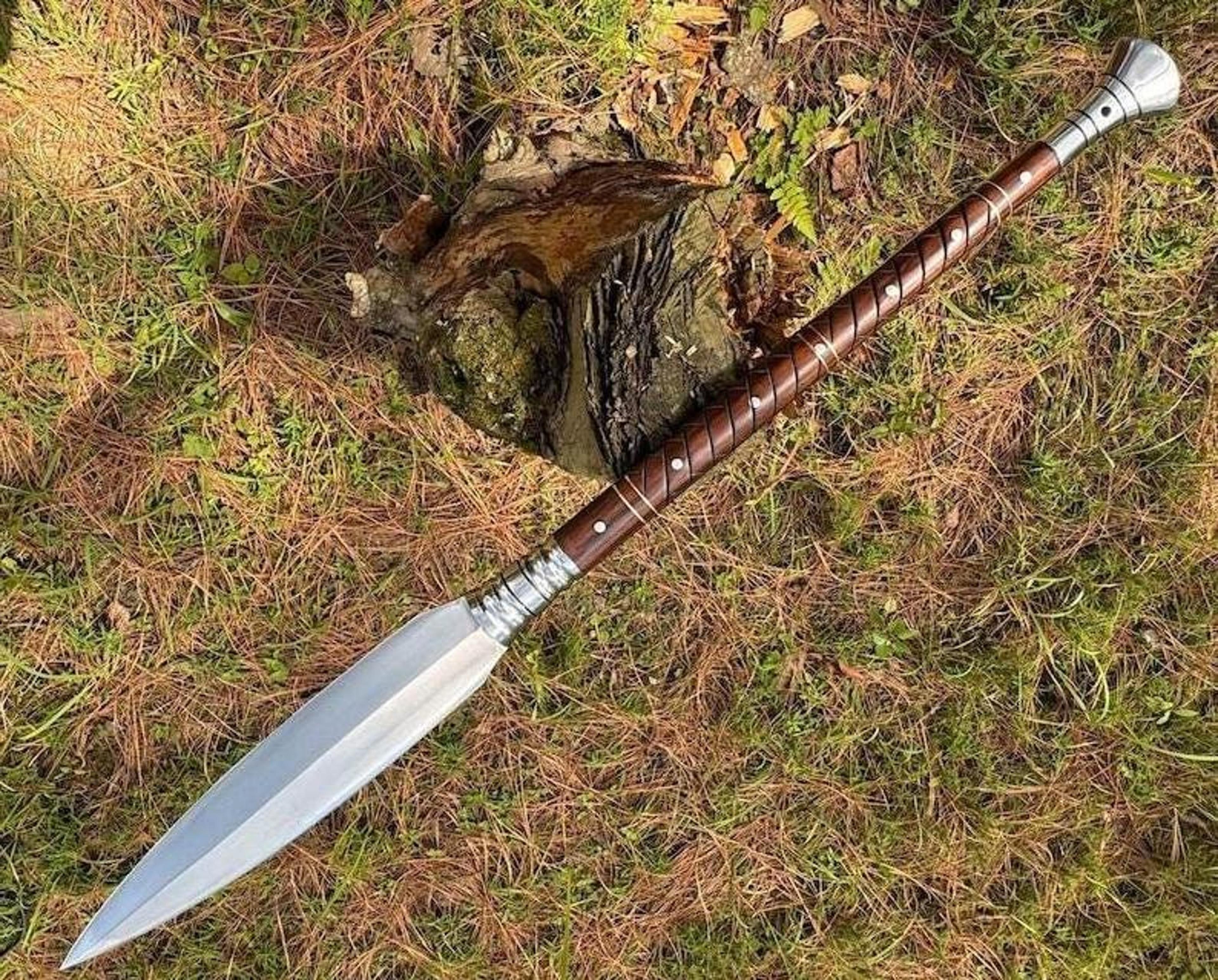 Artisan Forged High Carbon Steel Broadhead Spear With Hardwood Shaft  Leather Head Guard For Histor 6