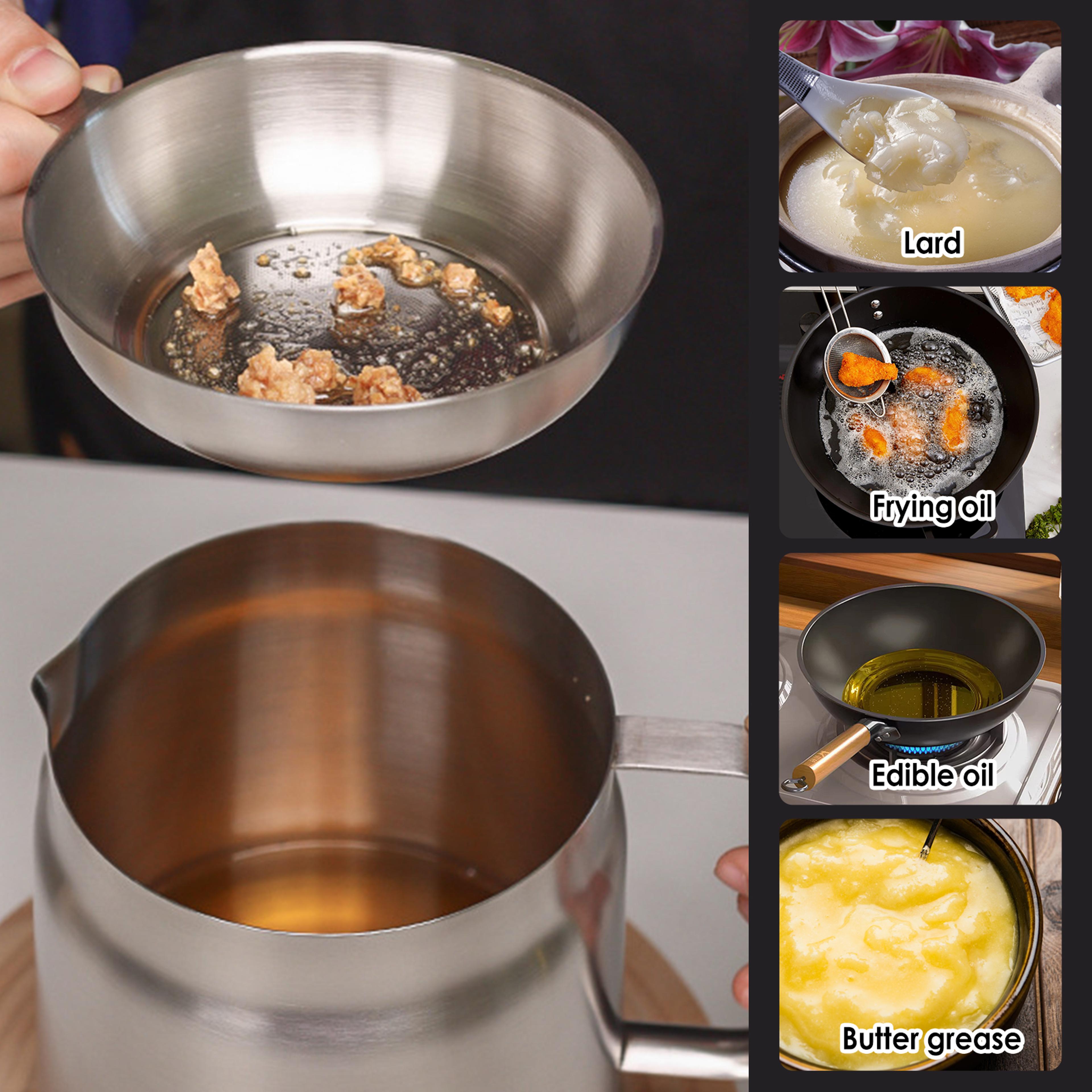 stainless steel oil filter fry basket, 2l/1.5l oil storage can pot with fine mesh strainer grease container