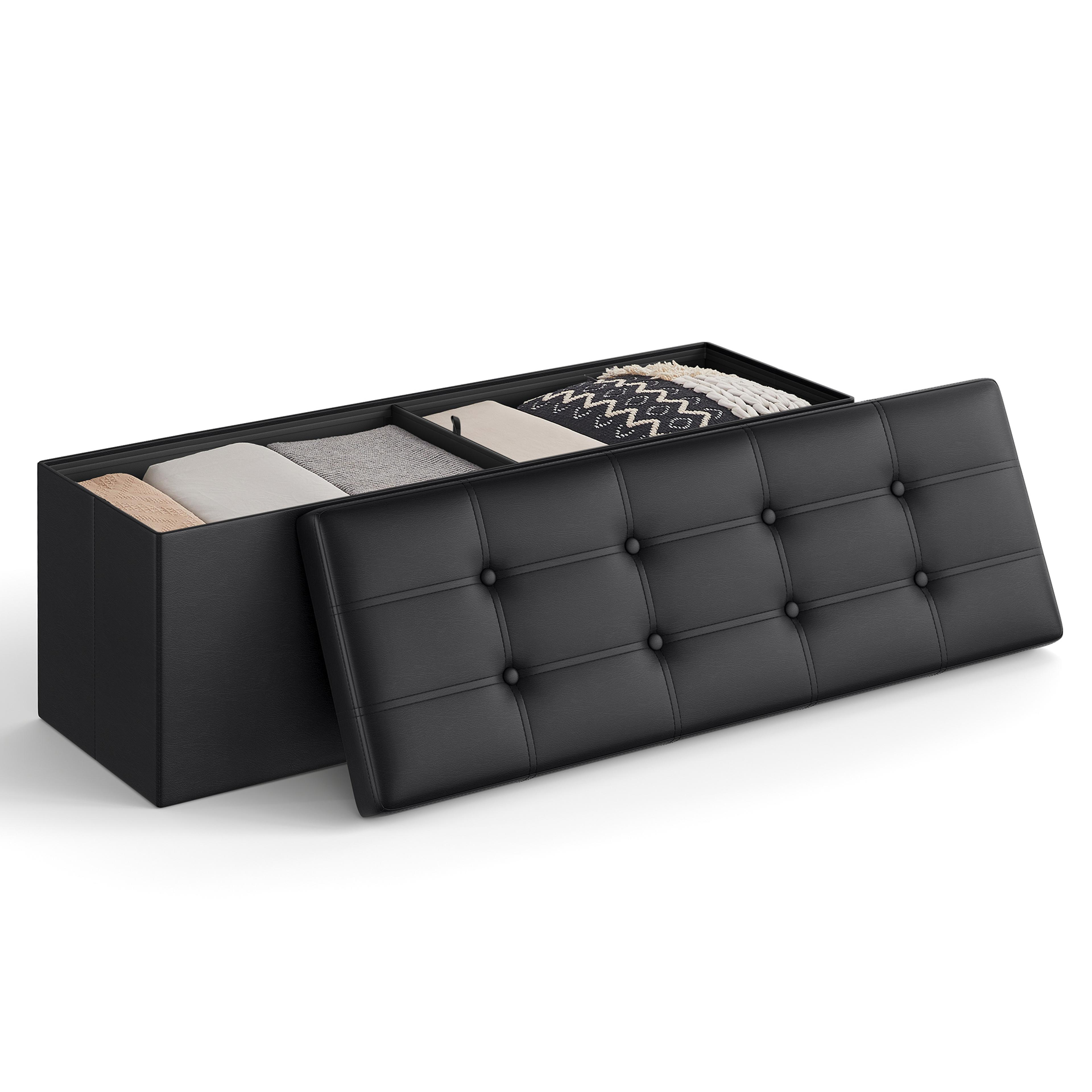 folding storage ottoman bench (43 inches), versatile footrest, coffee table & storage chest with soft padded seat