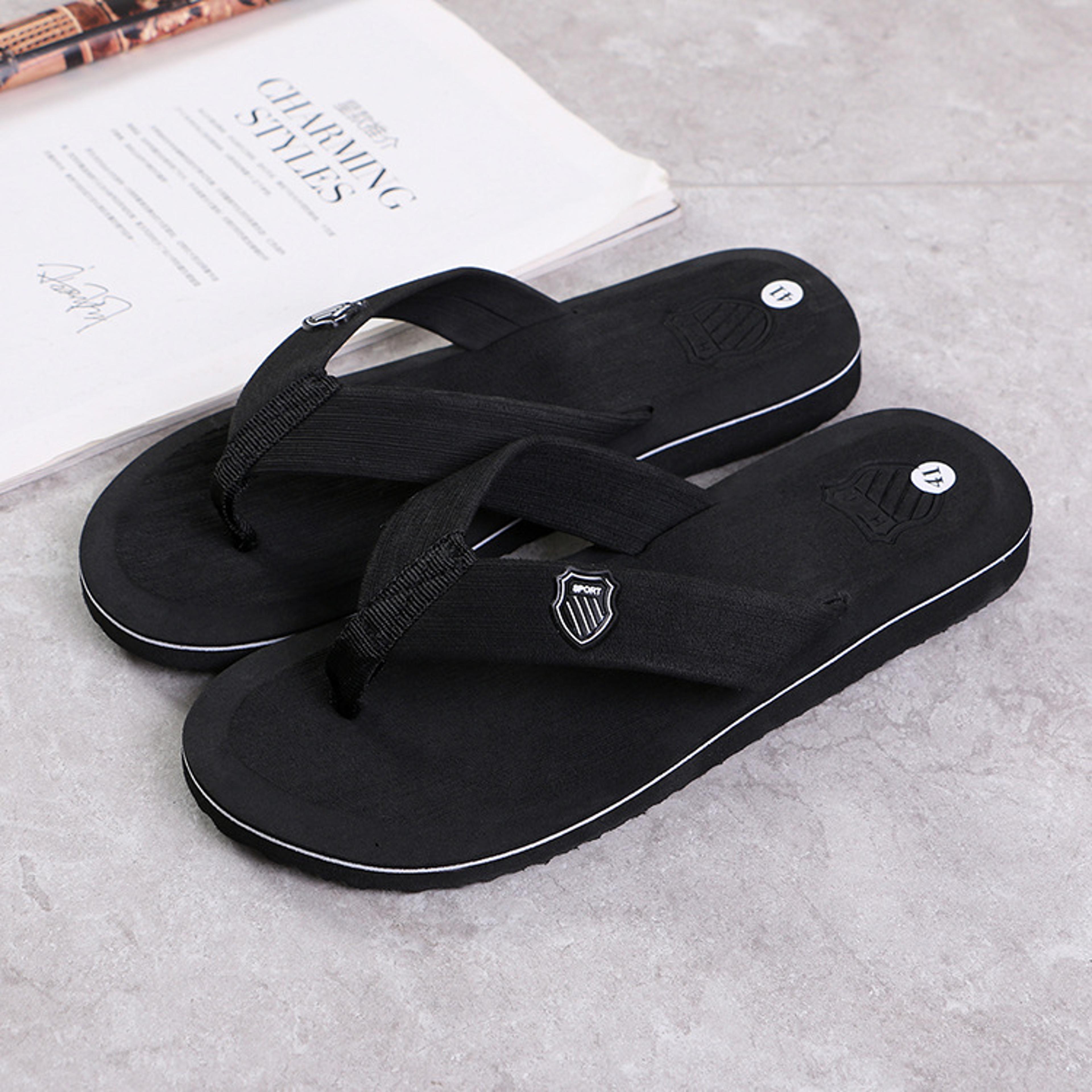 mens casual flip flops slippers, non-slip summer beach sandals, flat slides & indoor house shoes for everyday comfort