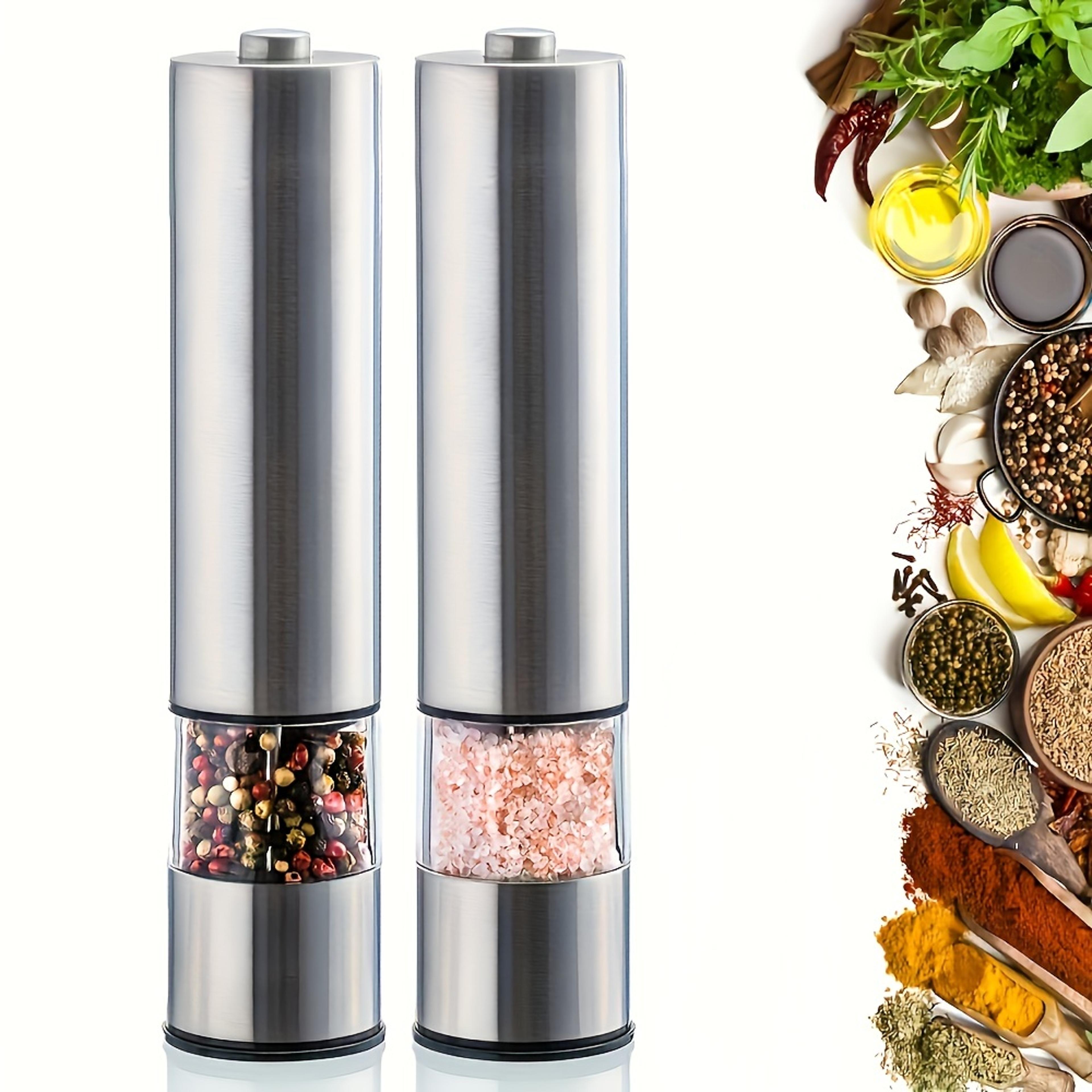 electric salt and pepper grinder with led light adjustable coarseness and one hand operation