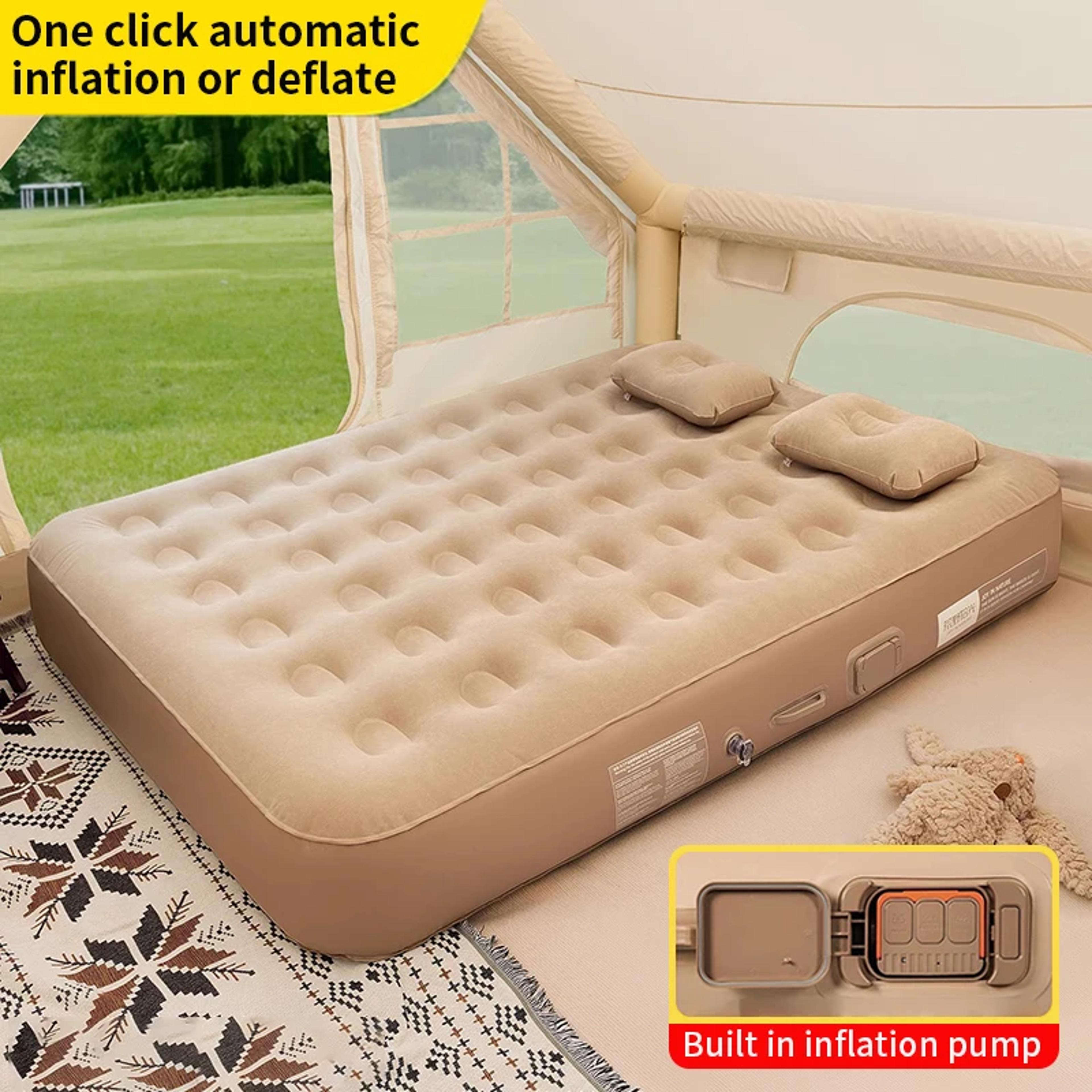 self-inflating air mattress with built-in pump, double inflatable cushion sleeping pad for camping tent or home indoor