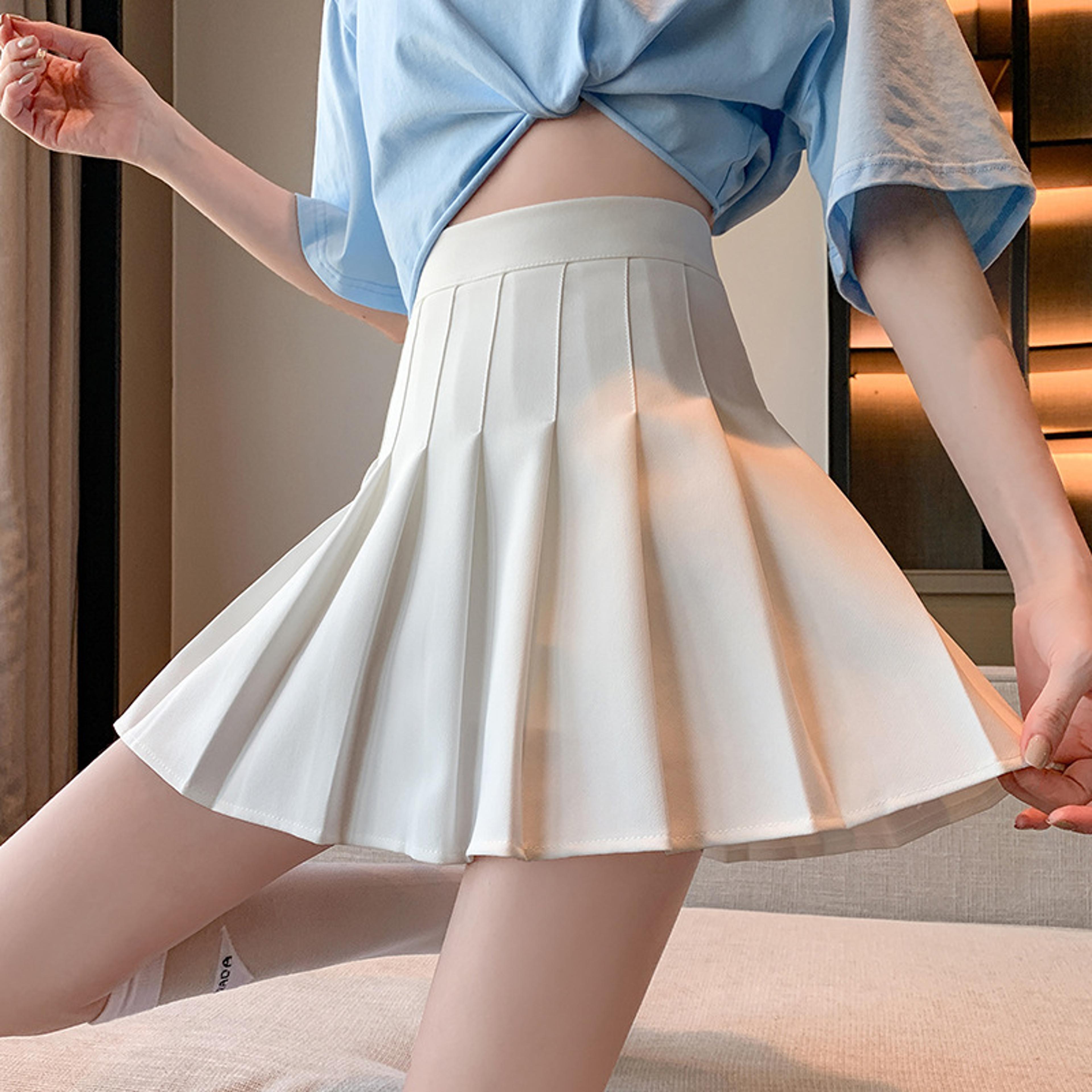high waist pleated skirt, a line mini skirt, womens white and black fashion skirt, jk student dance skirt with zipper