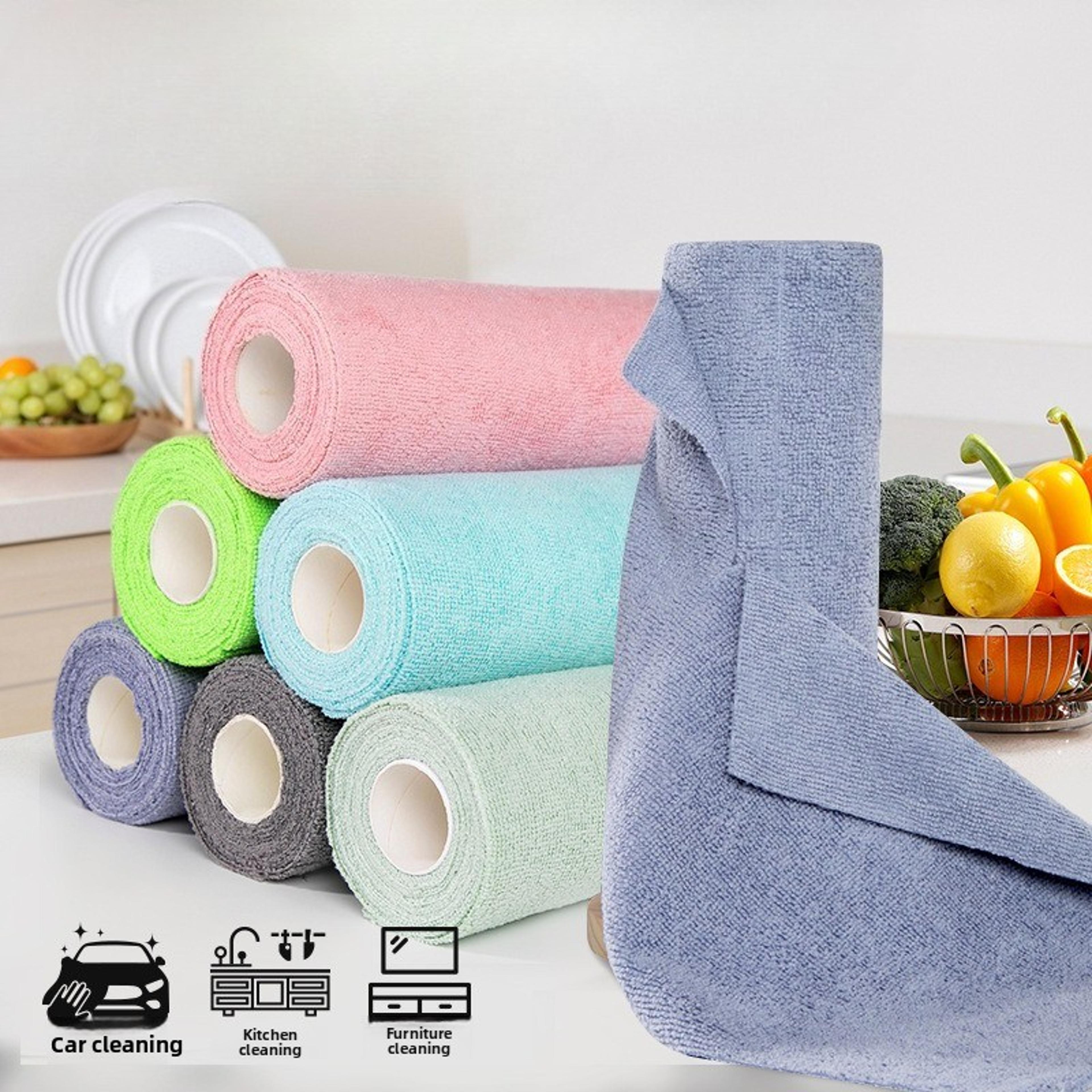 reusable washable towels, disposable dish rag roll, microfiber cloths for kitchen, hand tear cleaning wipes set
