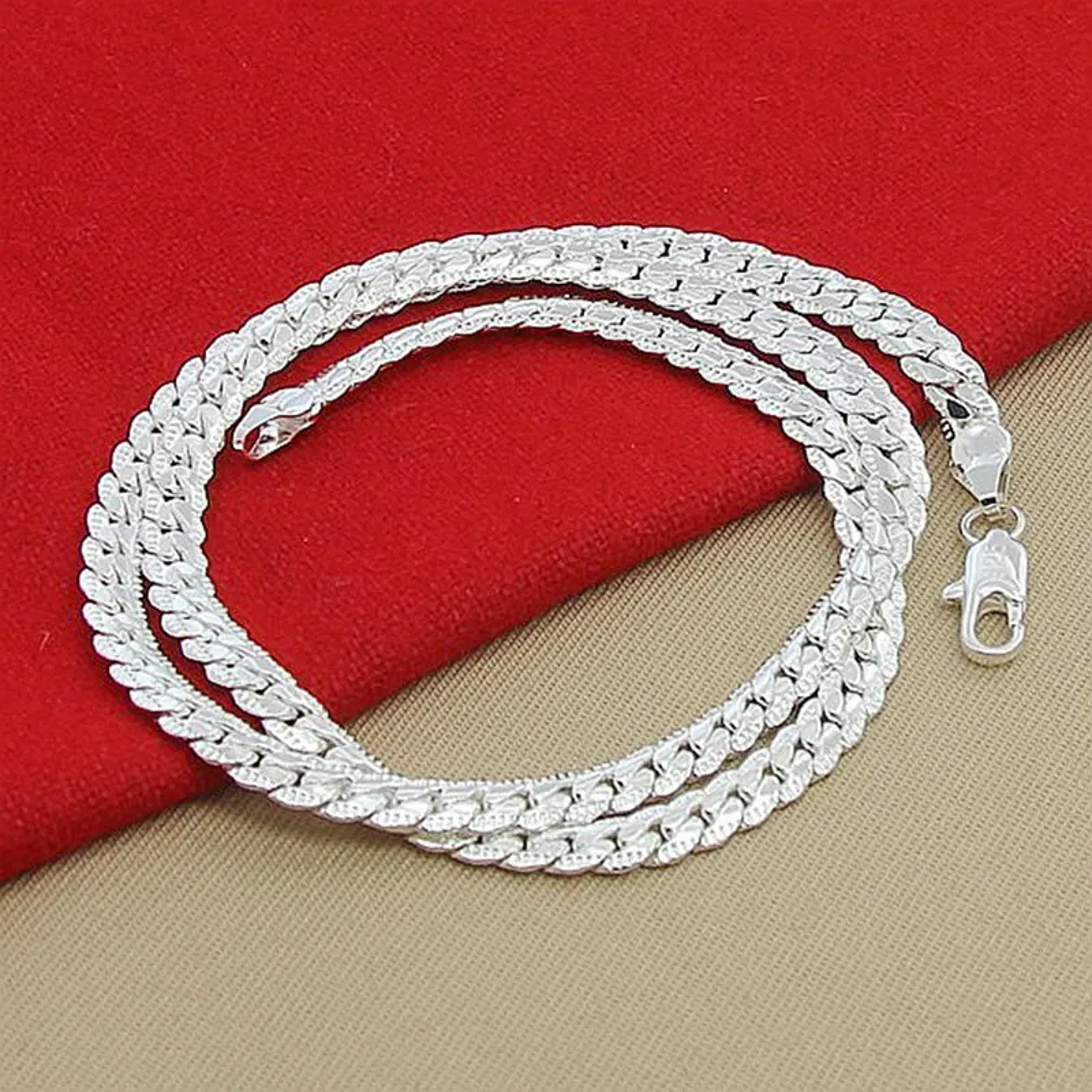 sterling silver sideways chain necklace for women and men, wedding jewelry set gift idea