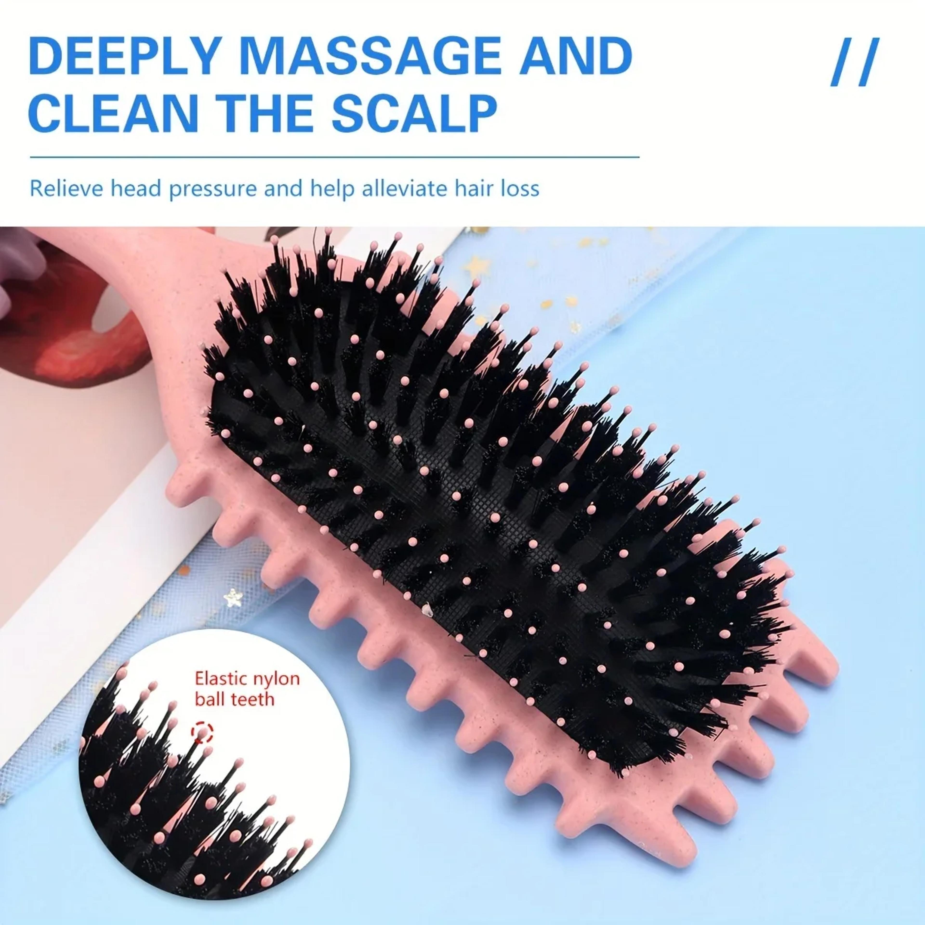 Curly Hair Detangling Brush Scalp Massage Comb With Cleaning Claw And Natural Bristles Styling Tool 1