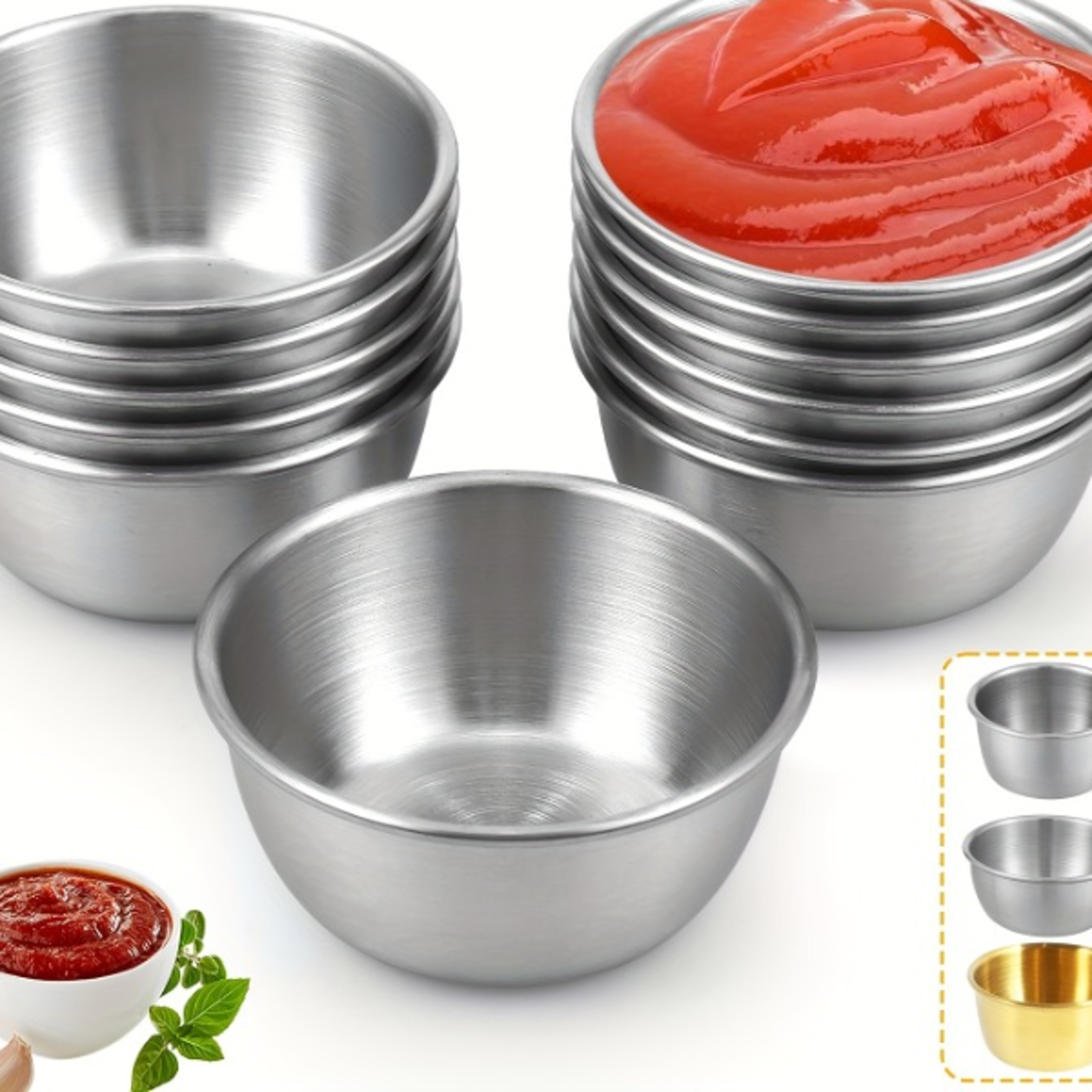 mini sauce dipping bowls, stainless steel sauce cups for dining