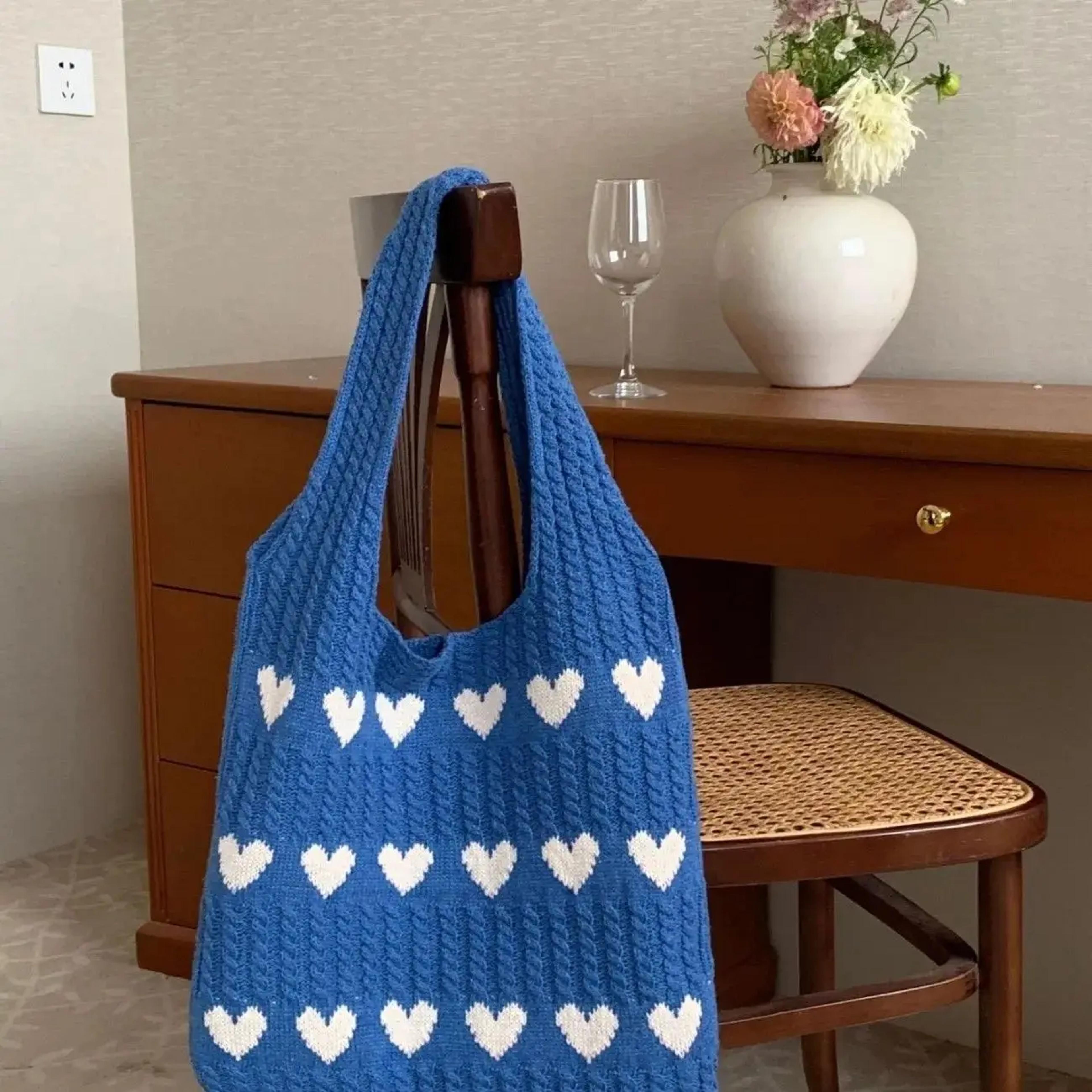 Summer Womens Handmade Knitted Bag Woolen Underarm Shoulder Love Bag 3