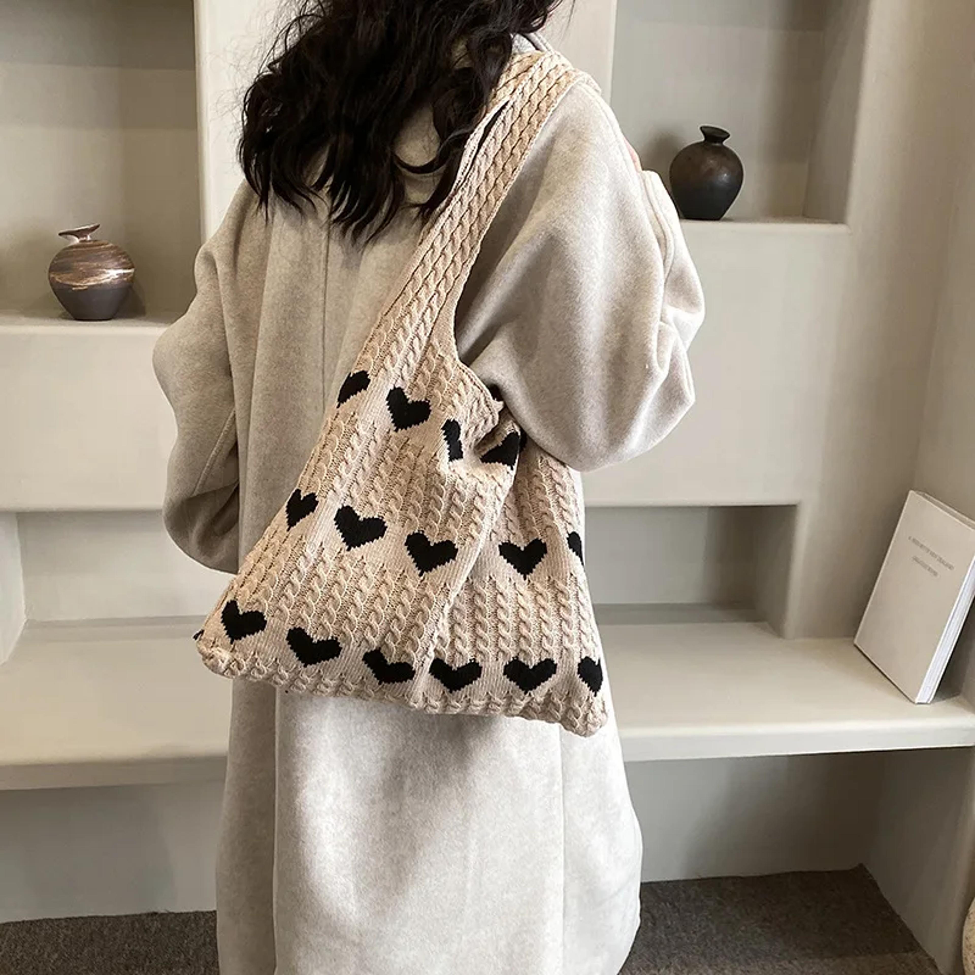 Summer Womens Handmade Knitted Bag Woolen Underarm Shoulder Love Bag 4