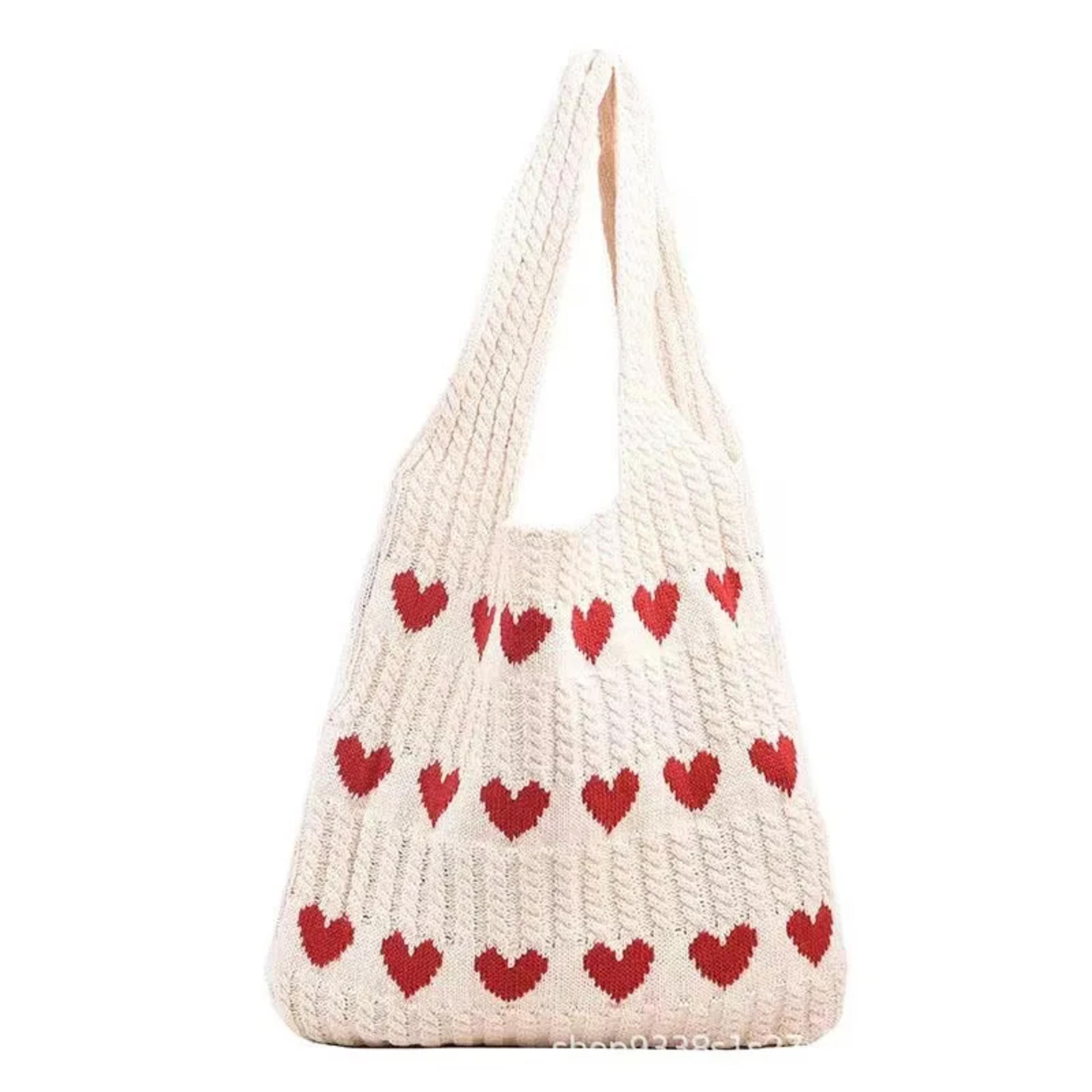 Summer Womens Handmade Knitted Bag Woolen Underarm Shoulder Love Bag 8