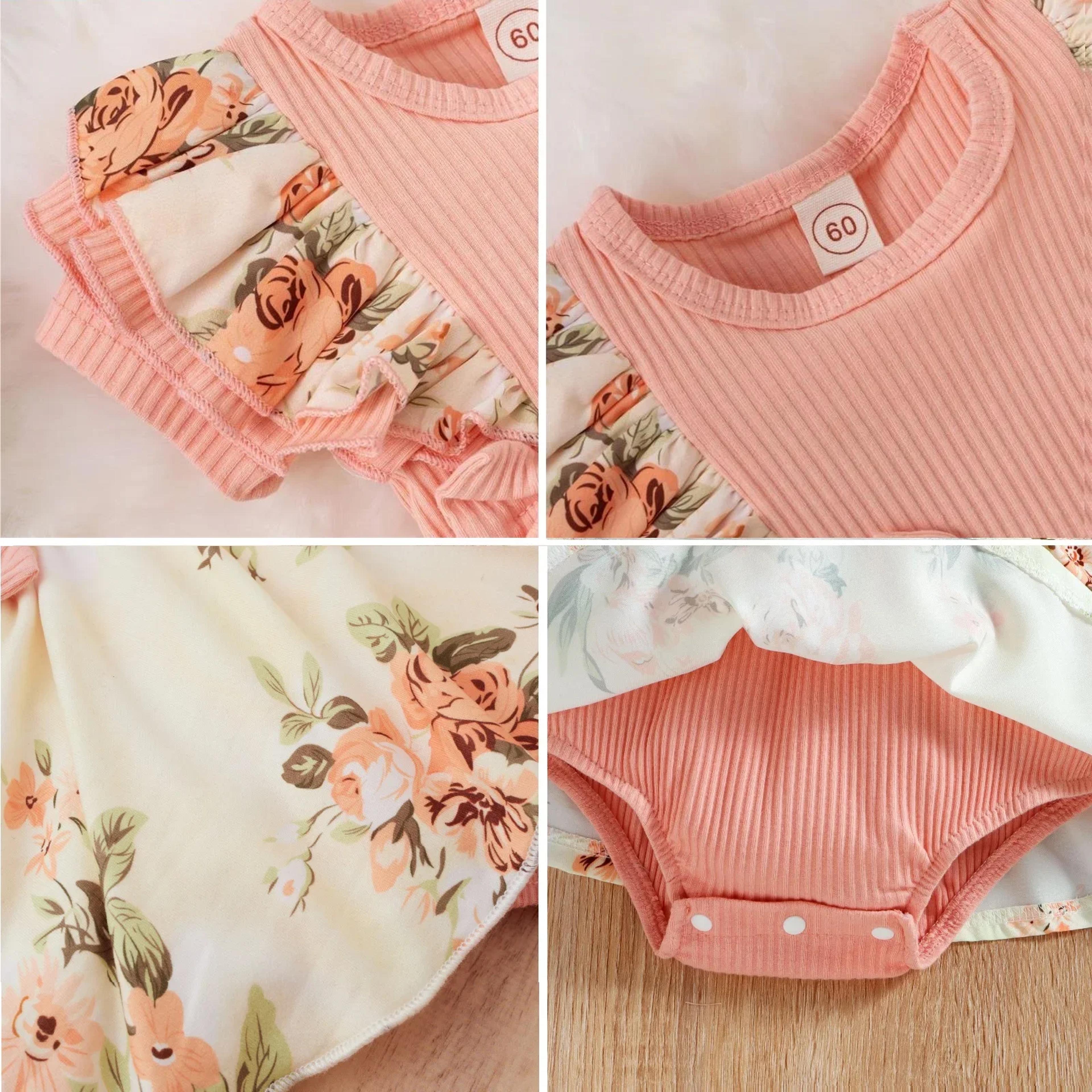Striped Jumpsuit Summer Dress With Bowknot Headband Cotton Dress For Crawling Clothes Floral Clothe 3