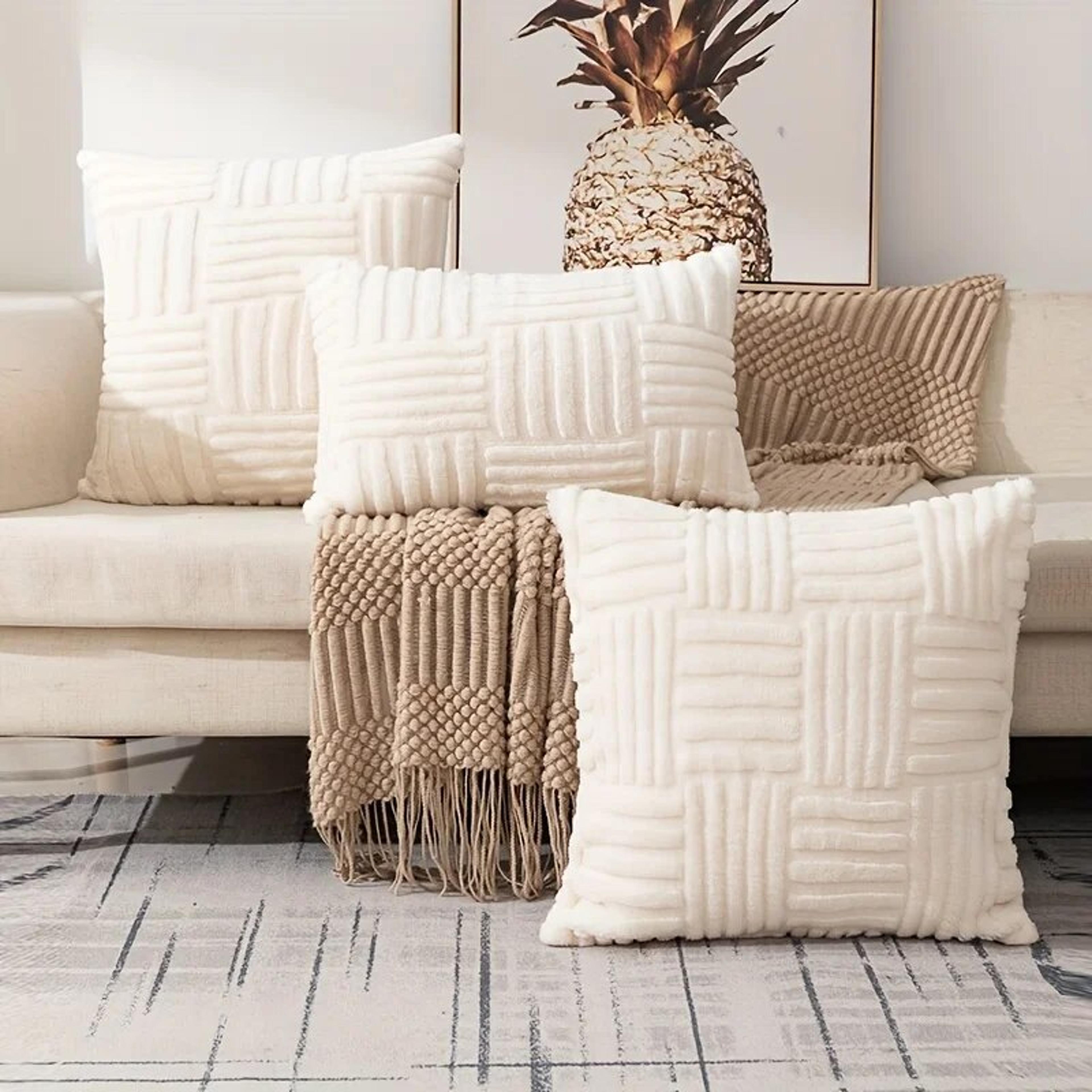fur plush throw pillow covers, soft fluffy luxury cushion pillowcase for sofa couch decor