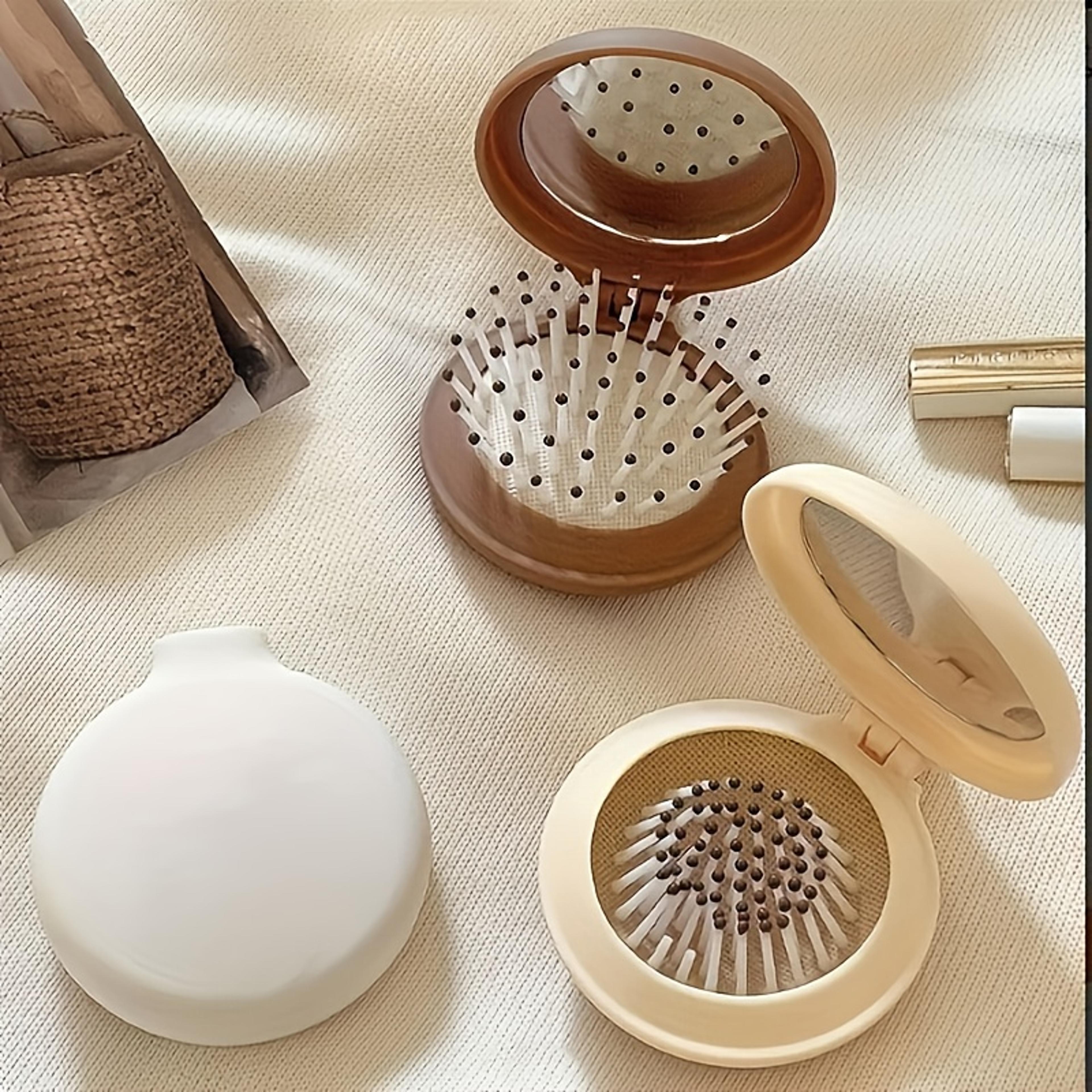lightweight plastic mini portable folding travel hair brush with mirror dual fold design for outdoor use hand washable