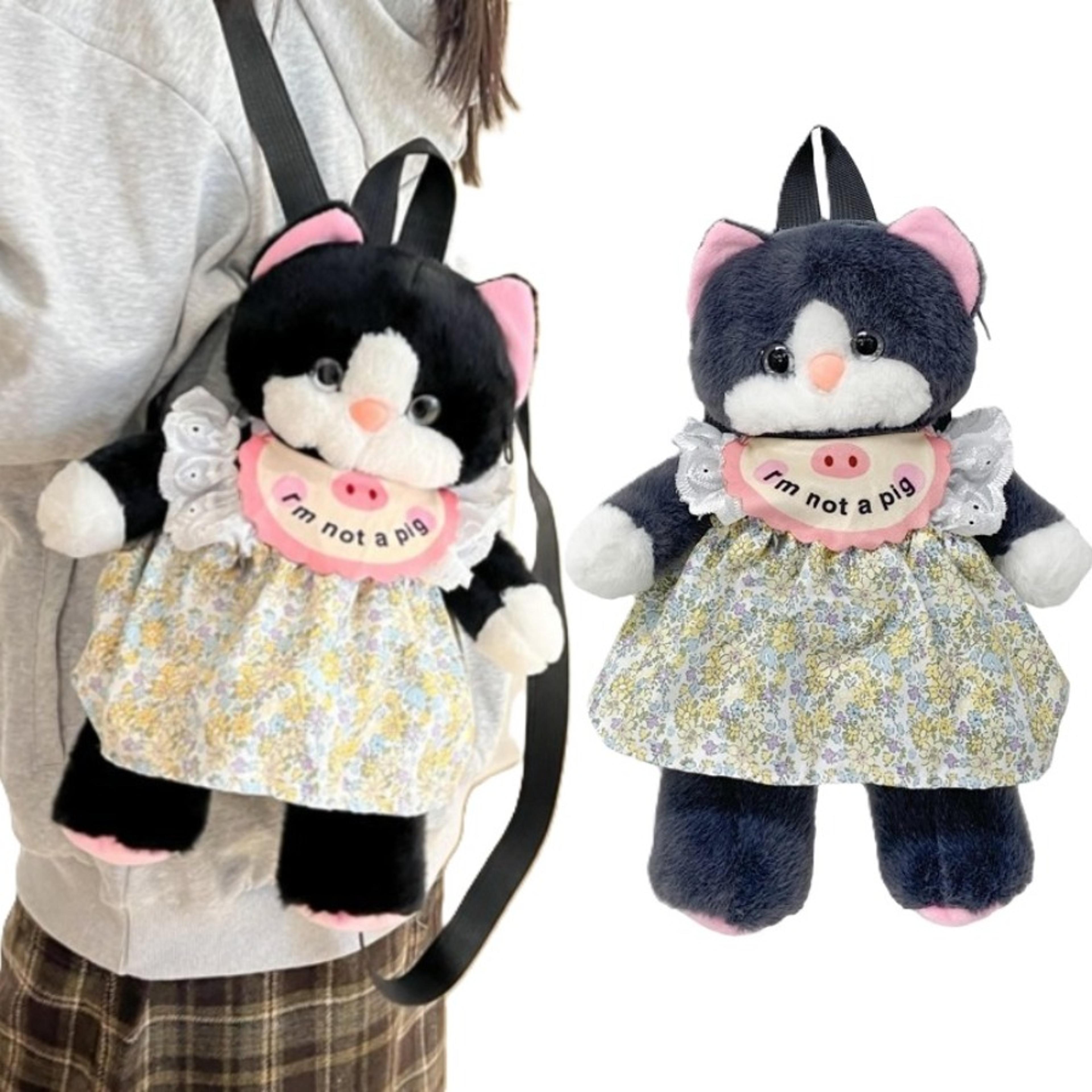 cat plush backpack black cat plushie toy doll shoulder bag