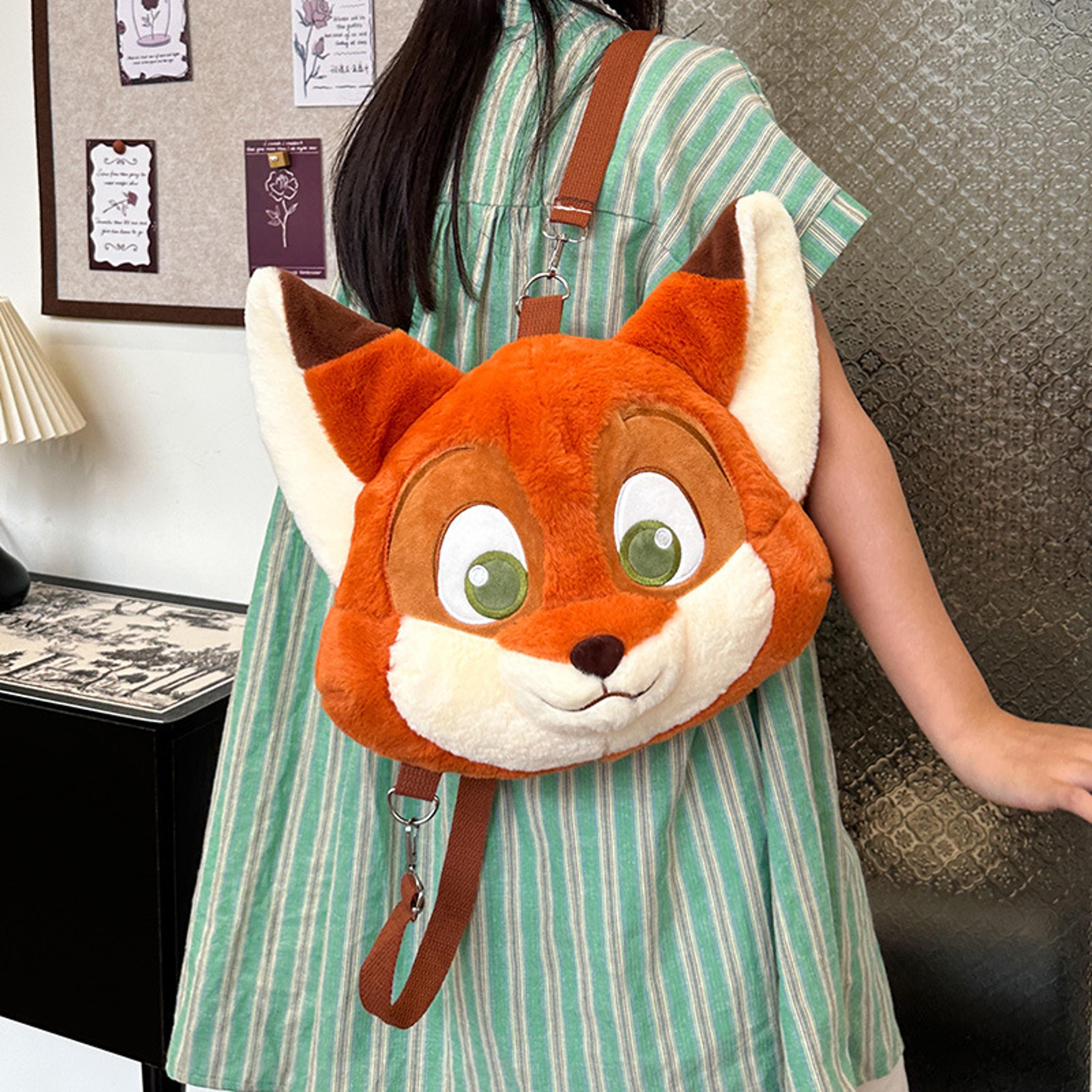 cute fox plush backpack bunny fashion plushie knapsack, animal sling bag for kids, versatile gift for children
