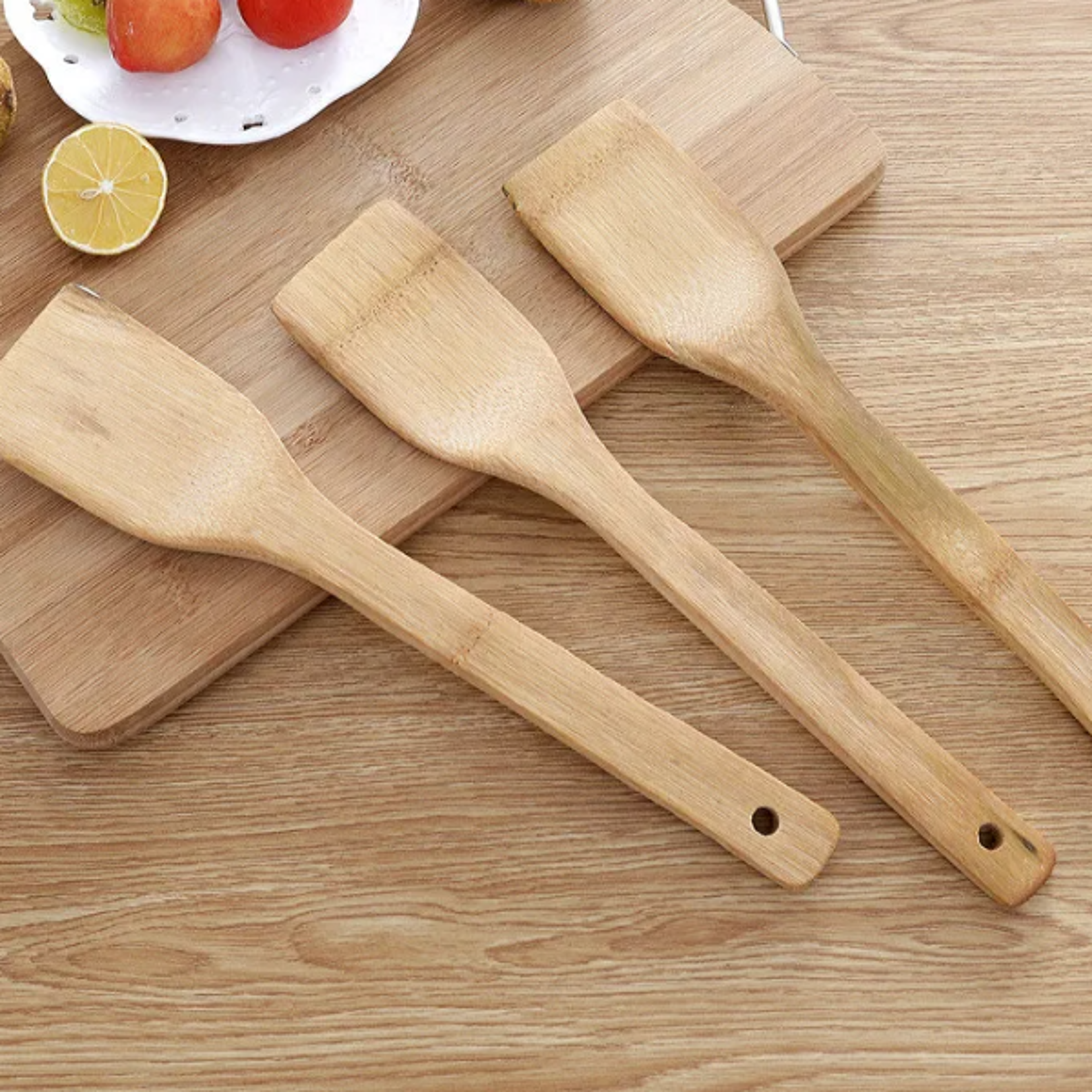 bamboo wood kitchen slotted spatula eco friendly cooking utensil for mixing, stirring, and serving