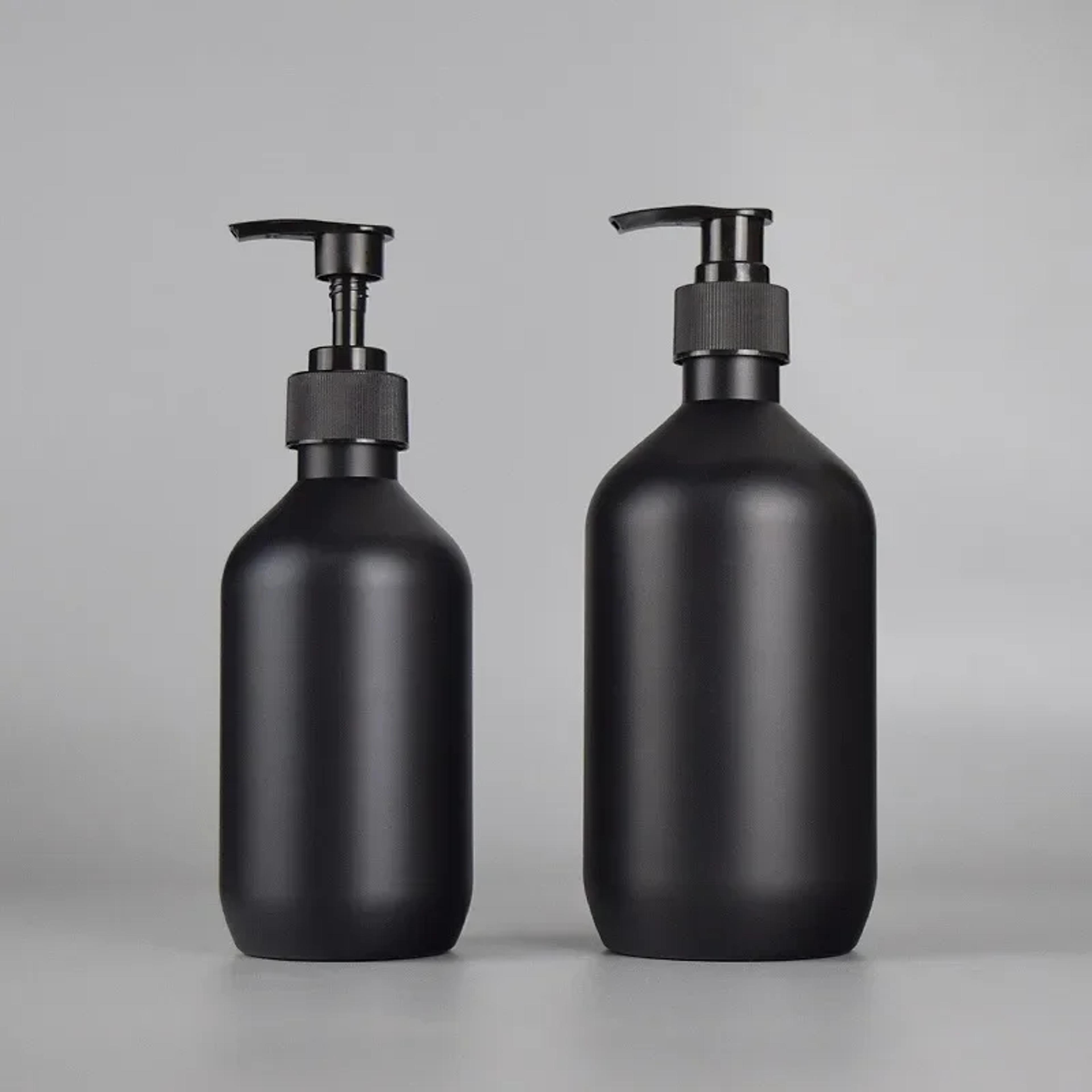 matte black liquid soap dispenser refillable shampoo, conditioner, and lotion container for bathroom, hotel & spa use