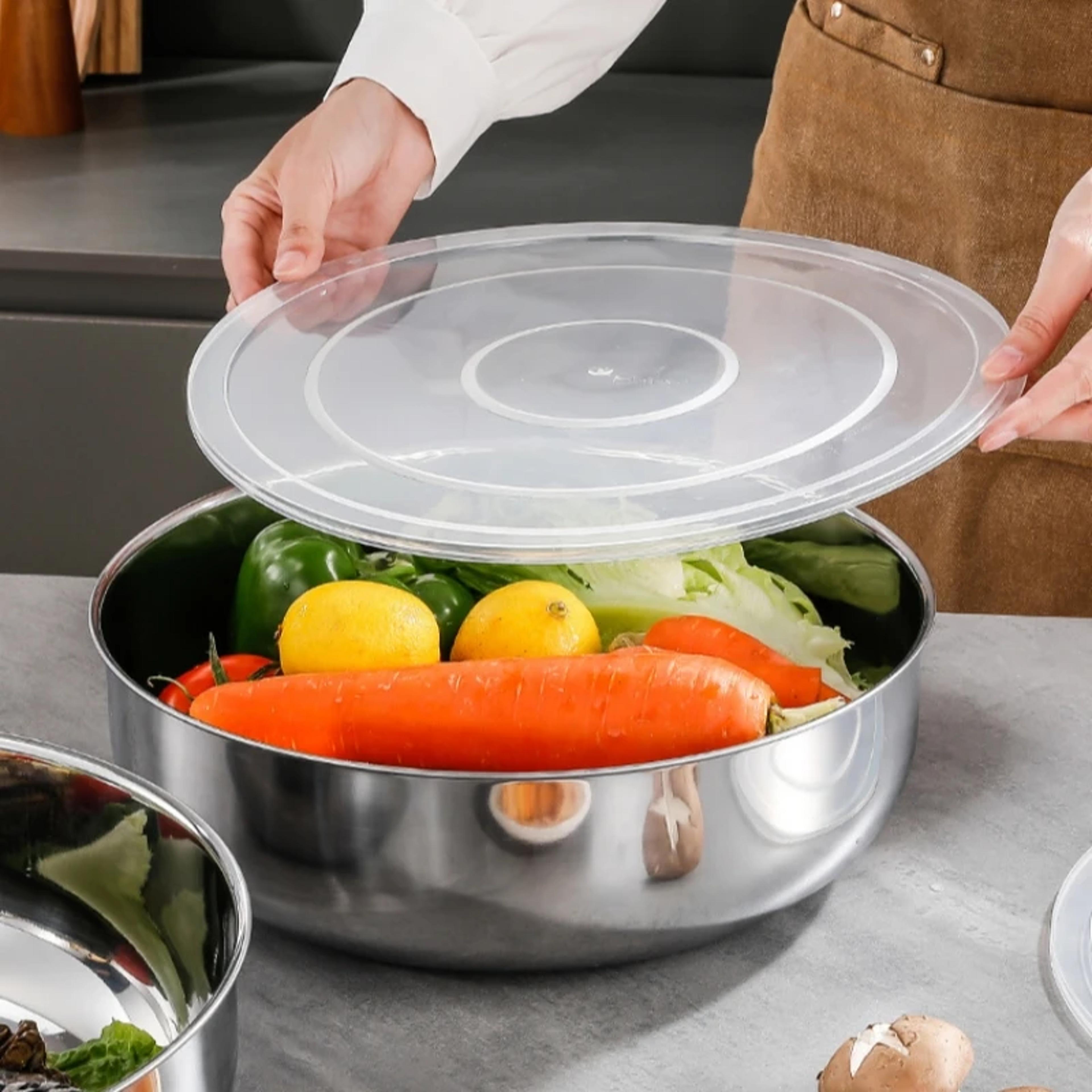 large stainless steel mixing bowls rust resistant for dough kneading, pasta making, and vegetable washing