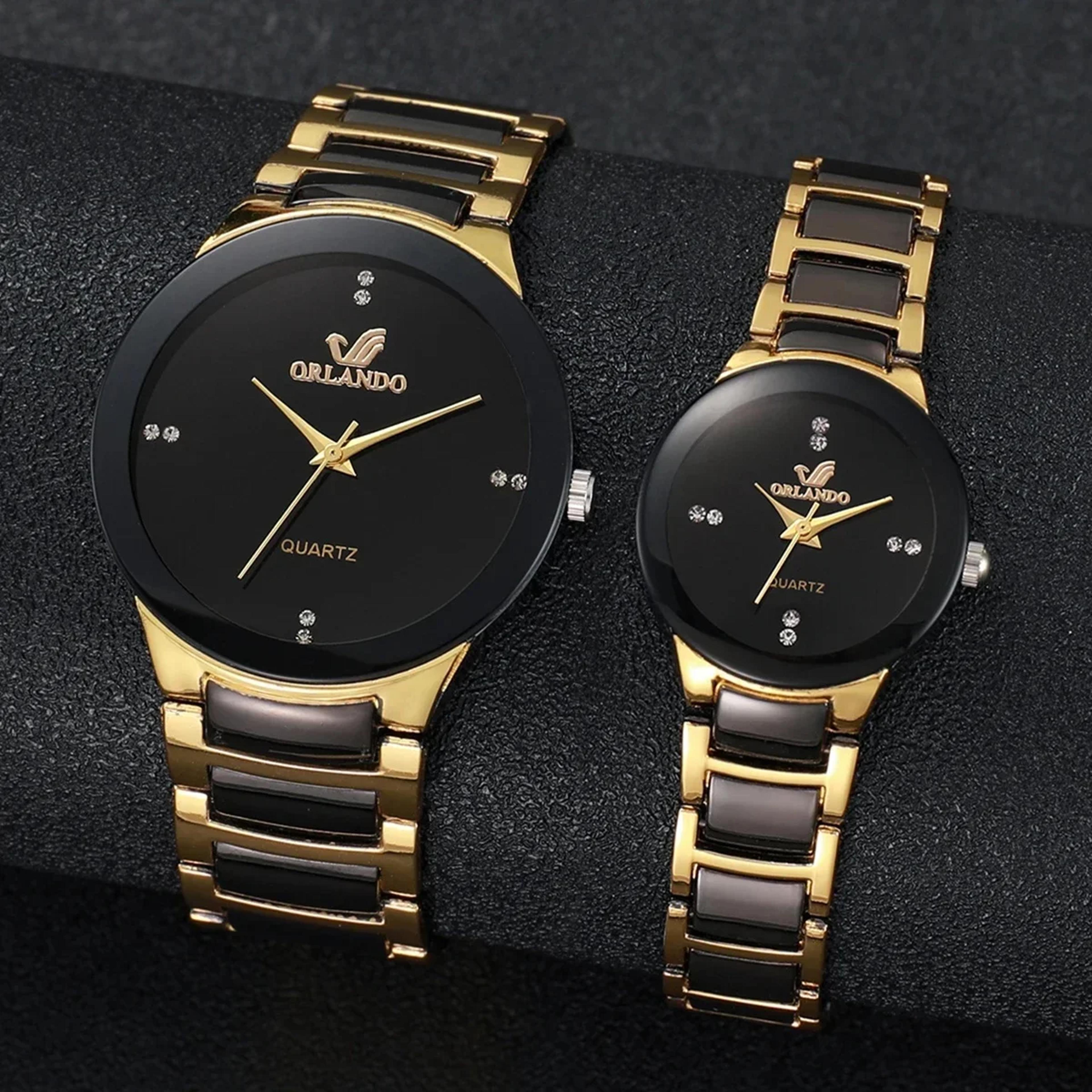 couples stainless steel analog quartz watches set for men & women fashionable matching timepieces