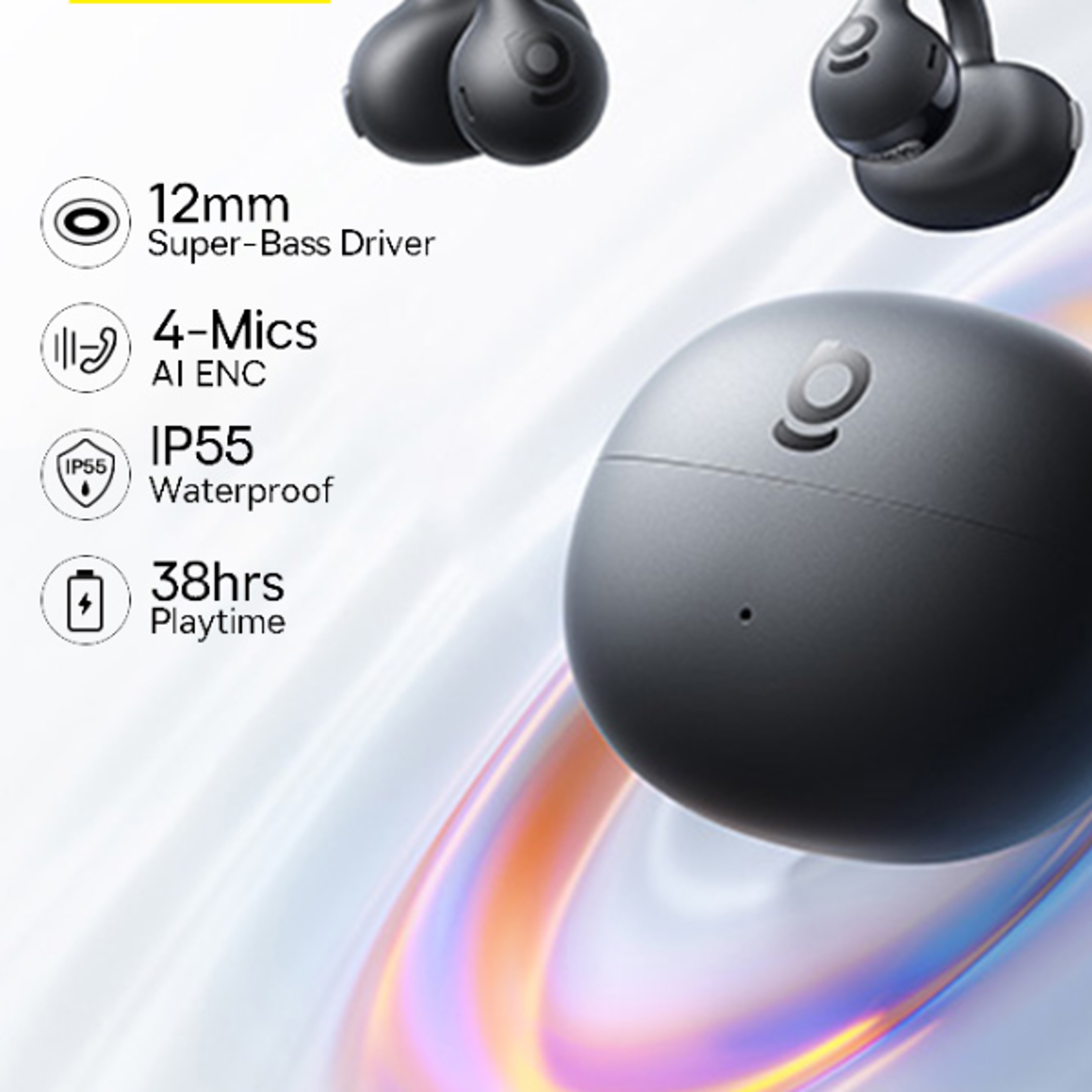 ear clip bluetooth wireless earbuds with mic super bass, waterproof sports headphones