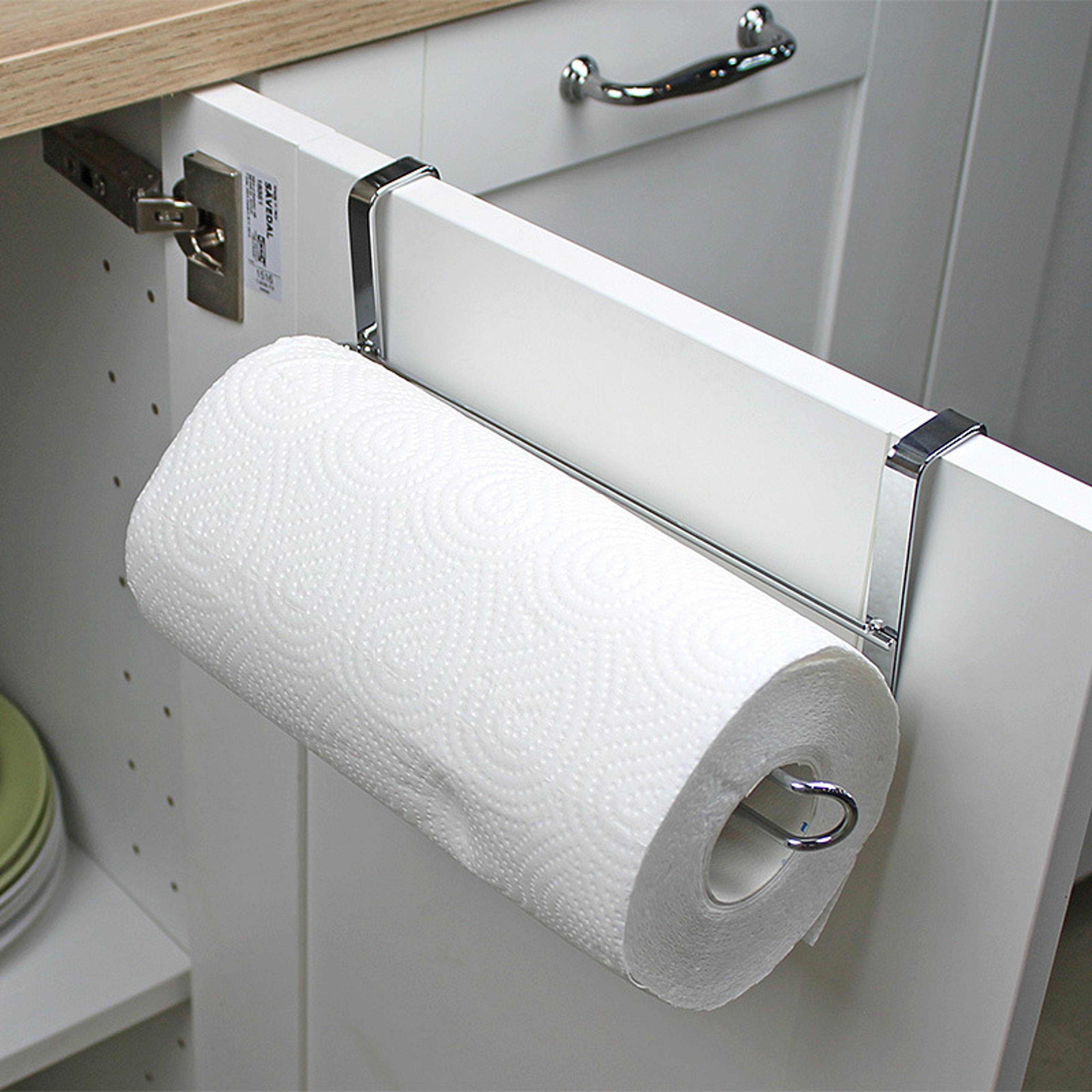 stainless steel paper towel holder with under drawer cabinet hook for kitchen & bathroom