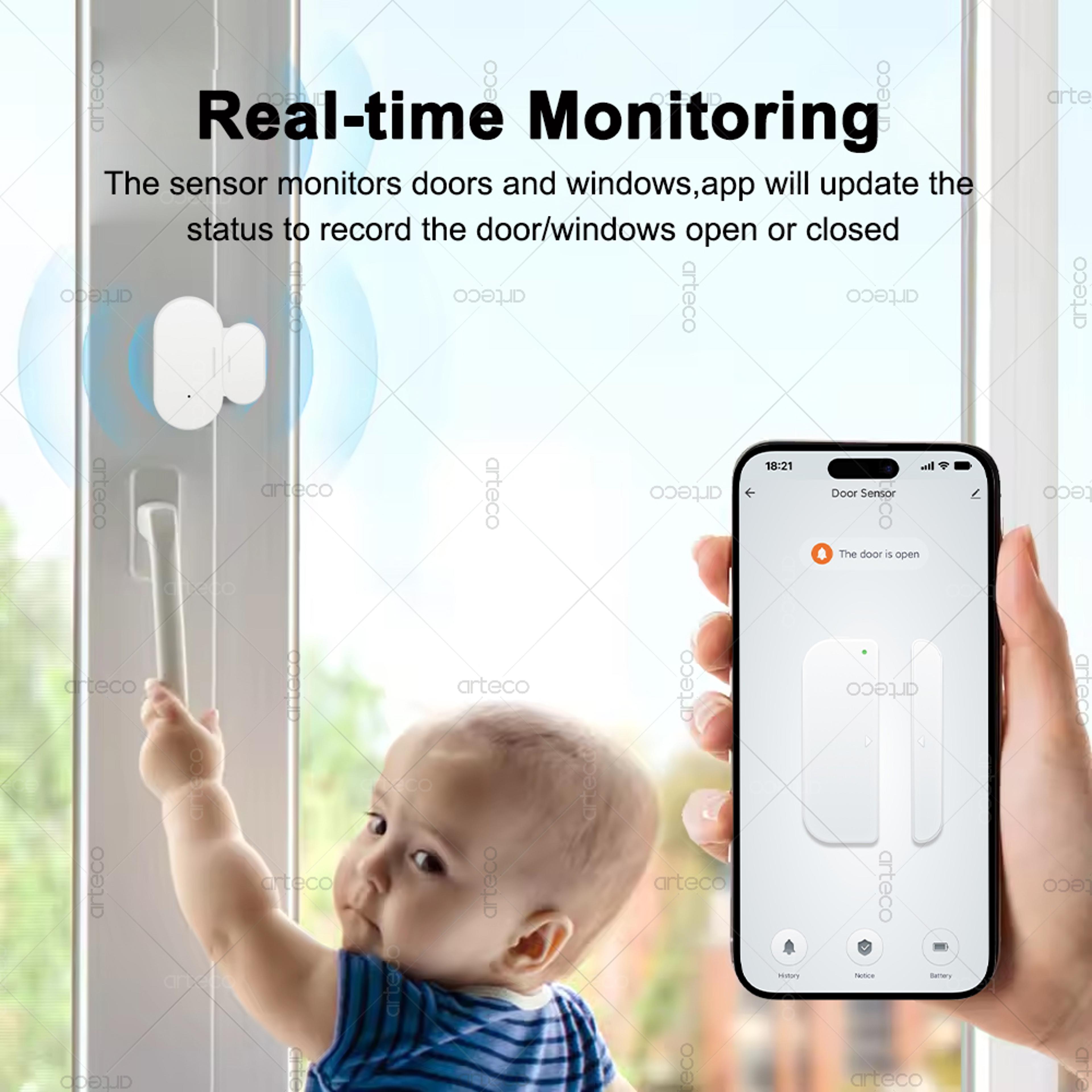 smart door & window sensor for home security magnetic contact detector, no gateway required