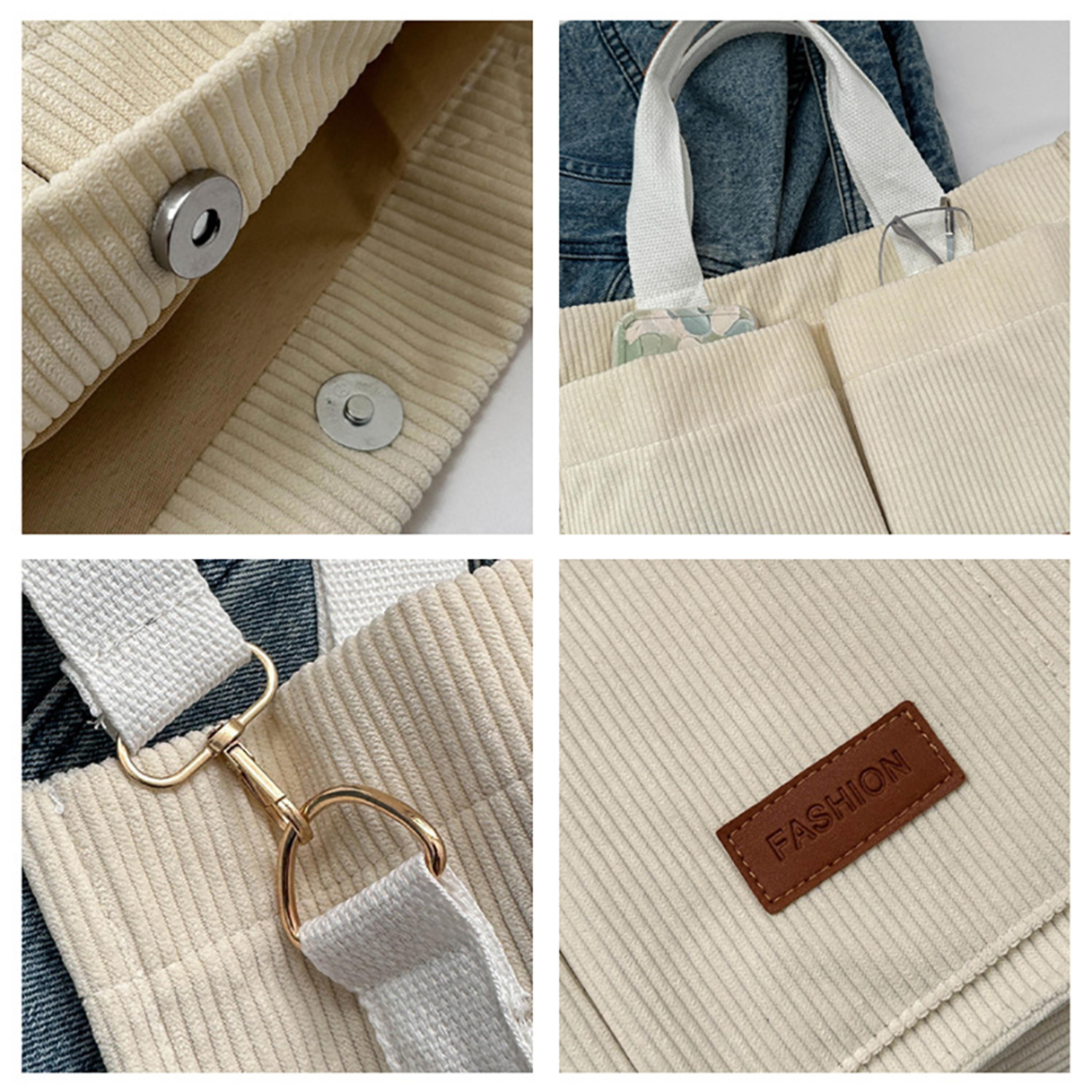 Stylish Canvas Shoulder Bag Spacious Crossbody Handbag For Women In White 2
