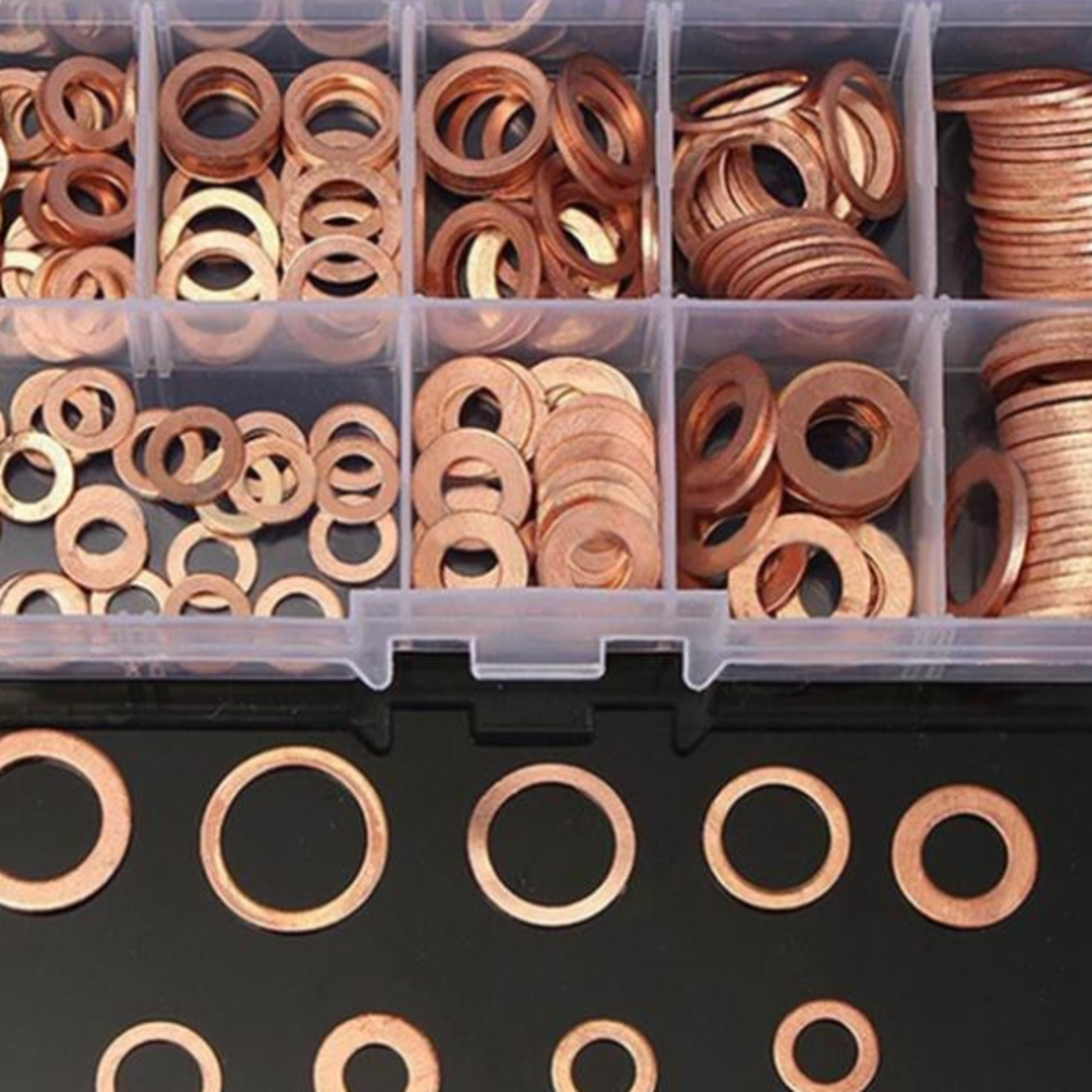 Copper Washer Gasket Nut and Bolt Set Flat Ring Seal Assortment Kit with Storage Box for Precision A