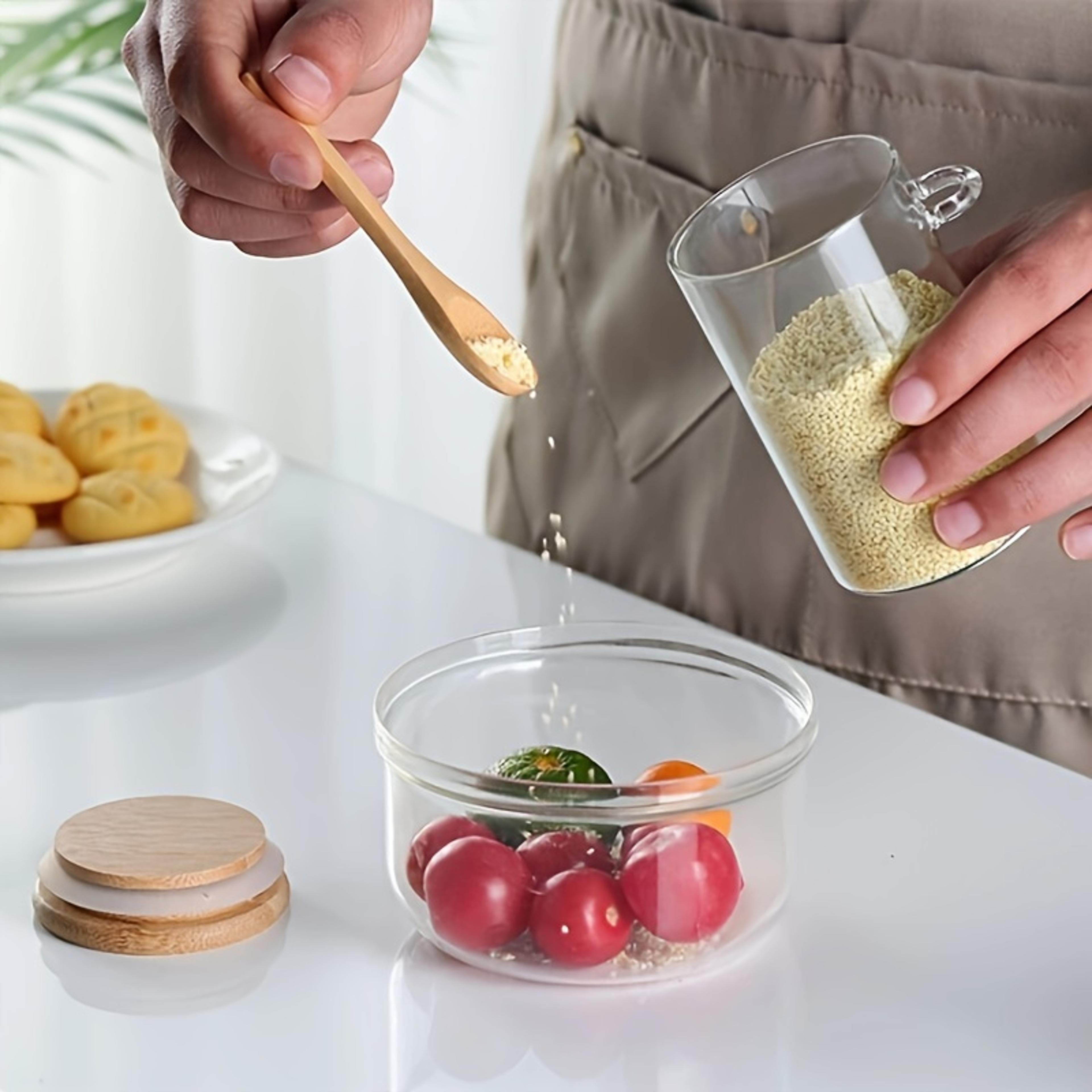 Glass Storage Jar With Sealed Bamboo Lid  Spoon Elegant Candy  Biscuit Jar 1