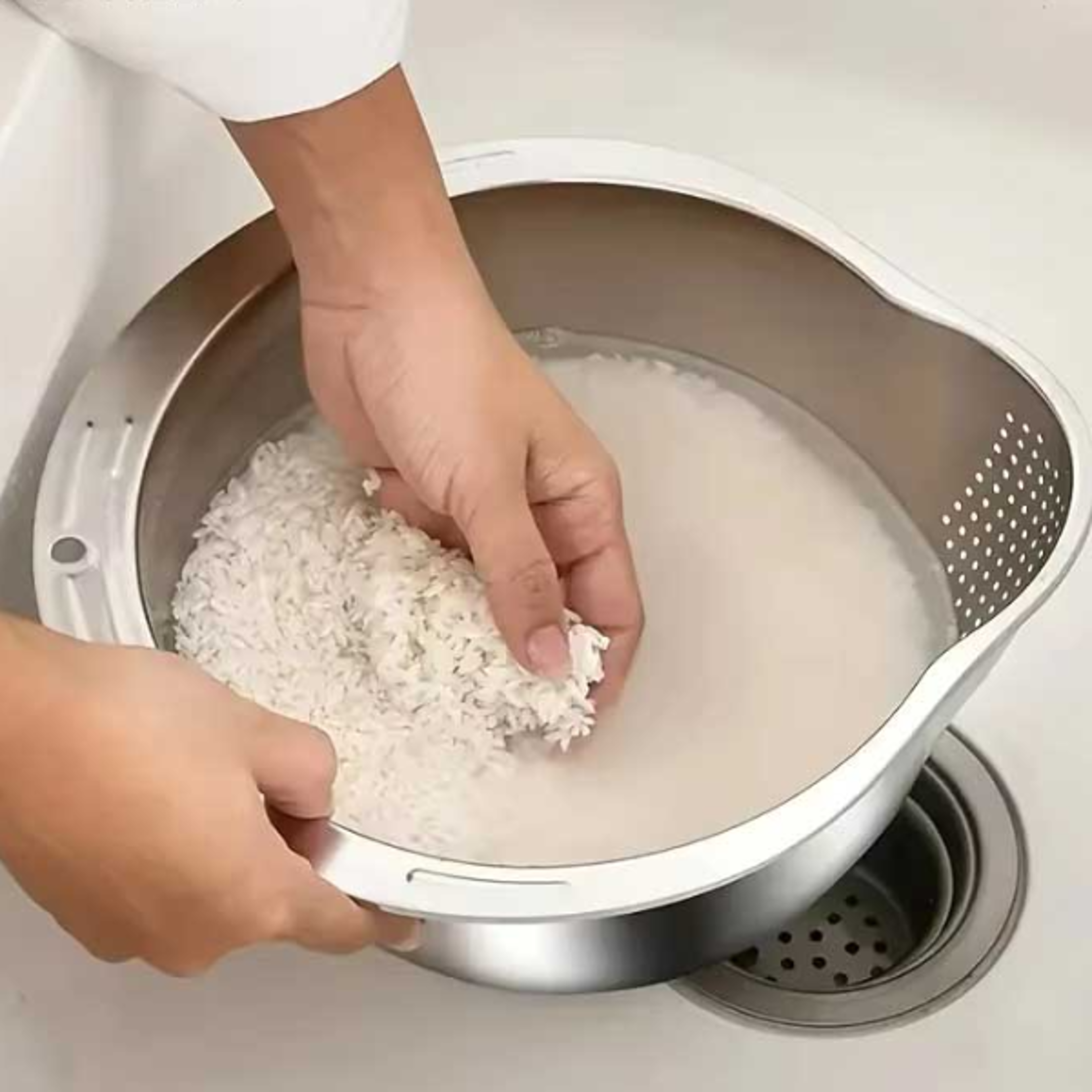 Stainless Steel Rice Washer Strainer Bowl MultiFunctional Kitchen Tool for Rice Fruit and Vegetab