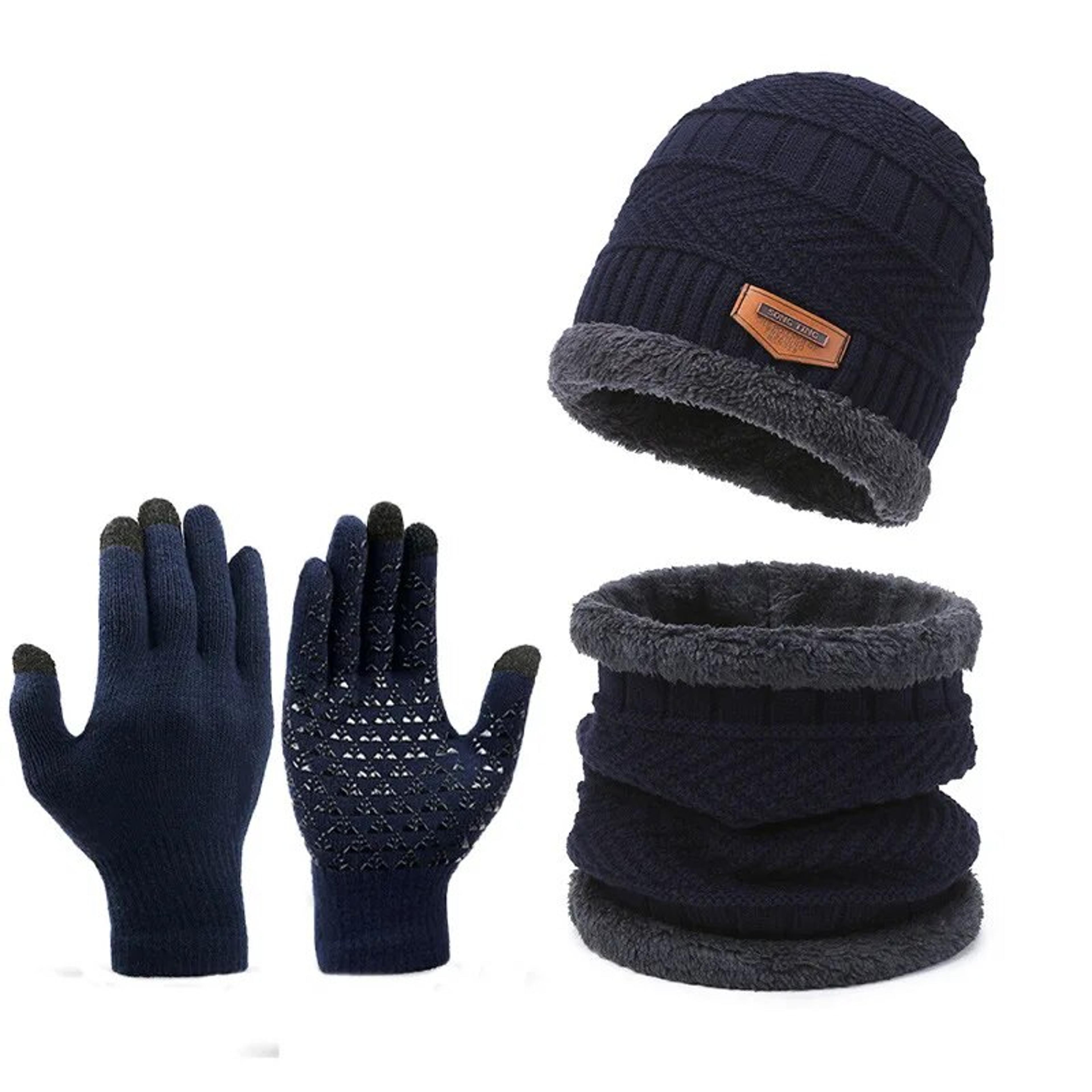 Mens Windproof Hat Outdoor Winter Scarf  Gloves Set With Cashmere Insulated Knit Hat For Cold Weath 4
