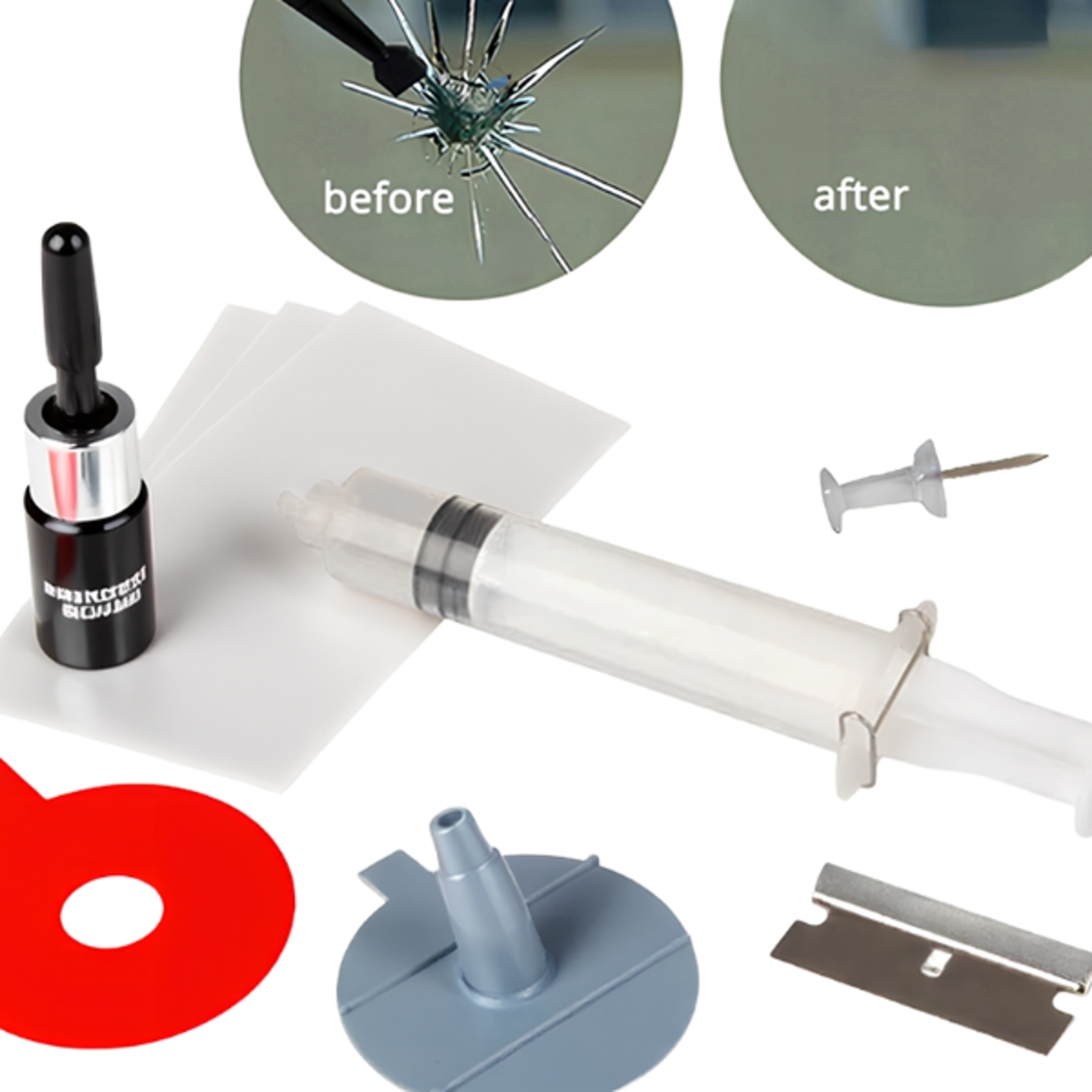 windshield repair kit with professional resin for quick chip and crack glass restoration