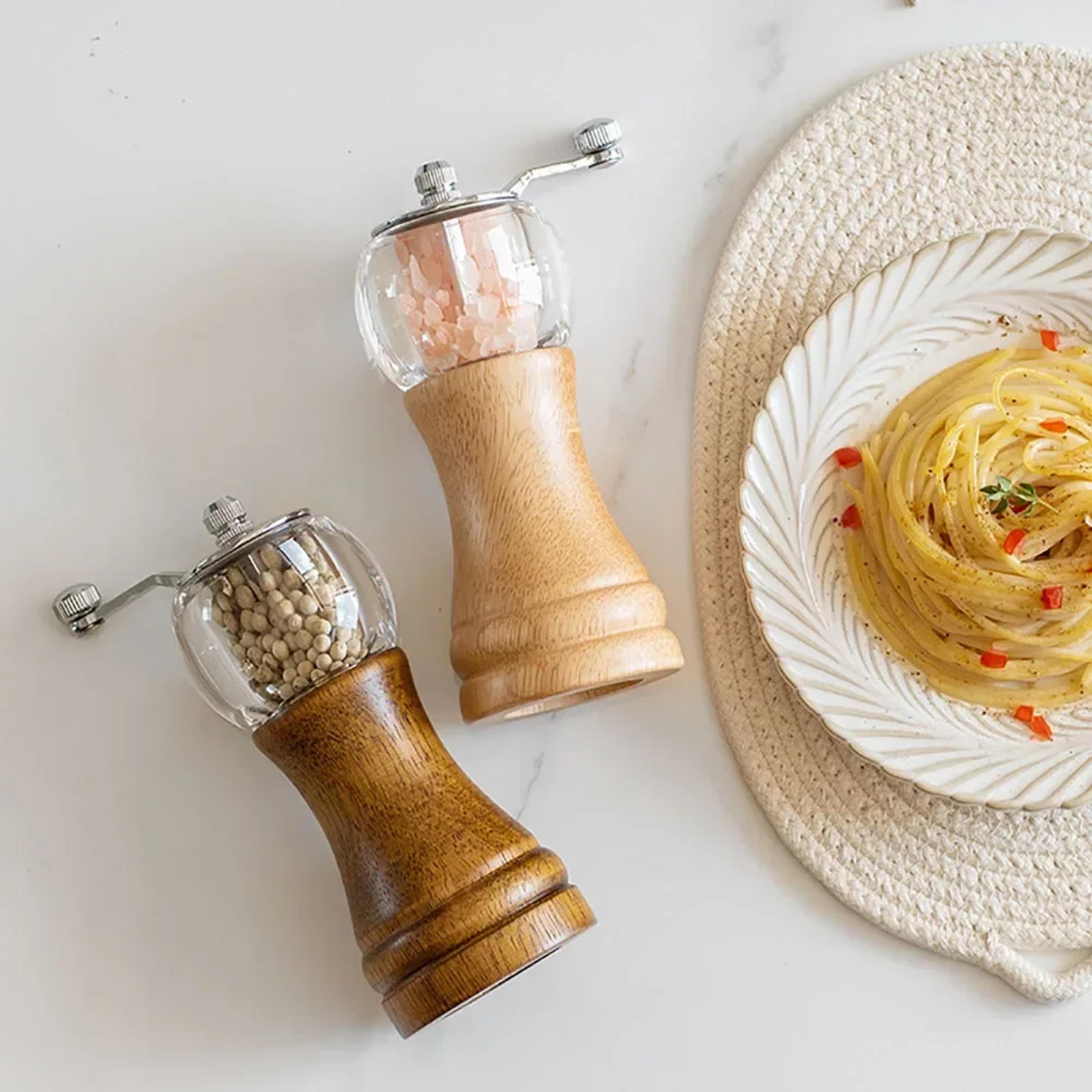 multifunctional hand crank pepper grinder sea salt, pepper, cumin, & more solid wood kitchen seasoning tool