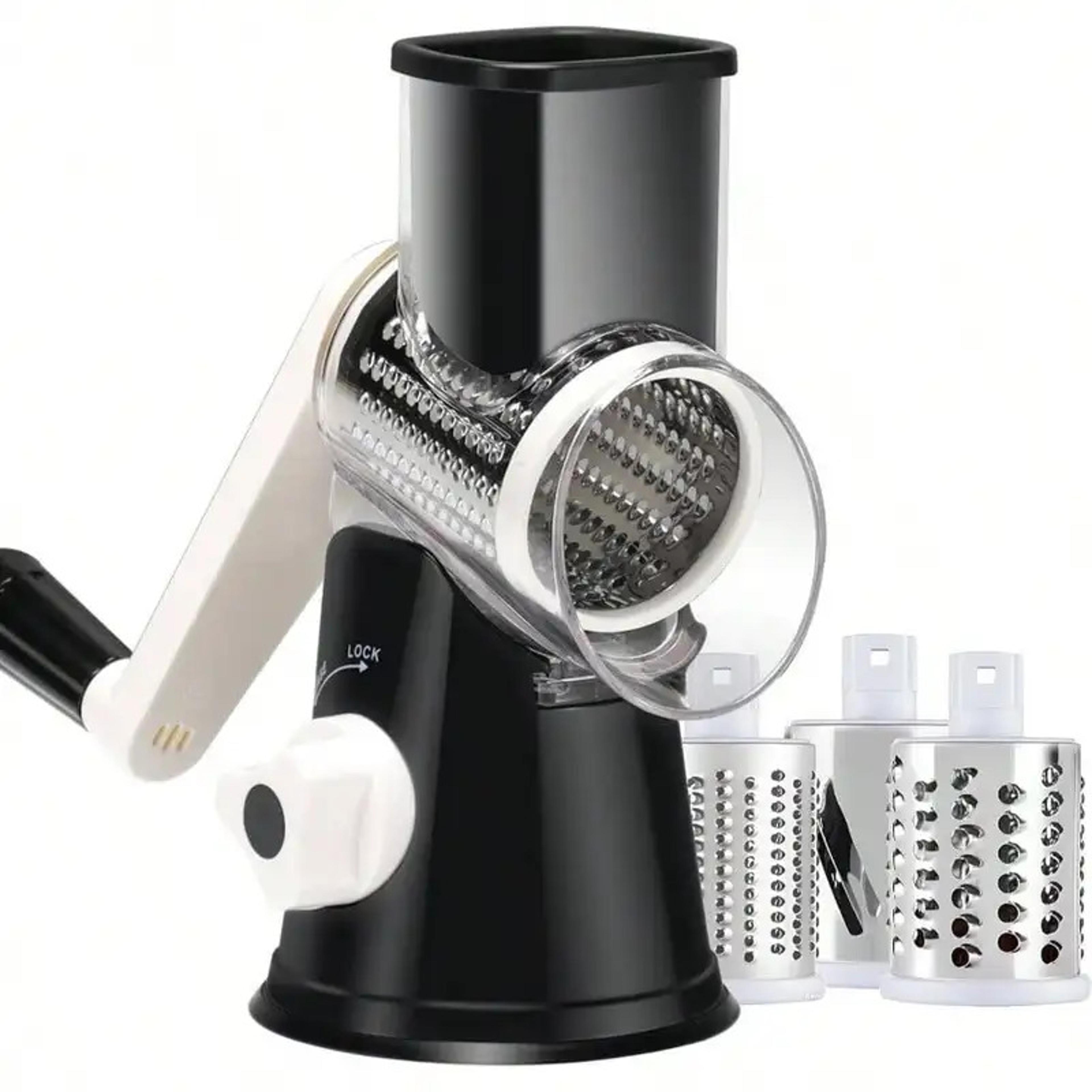 manual rotary cheese grater & kitchen vegetable slicer with replaceable drum blades