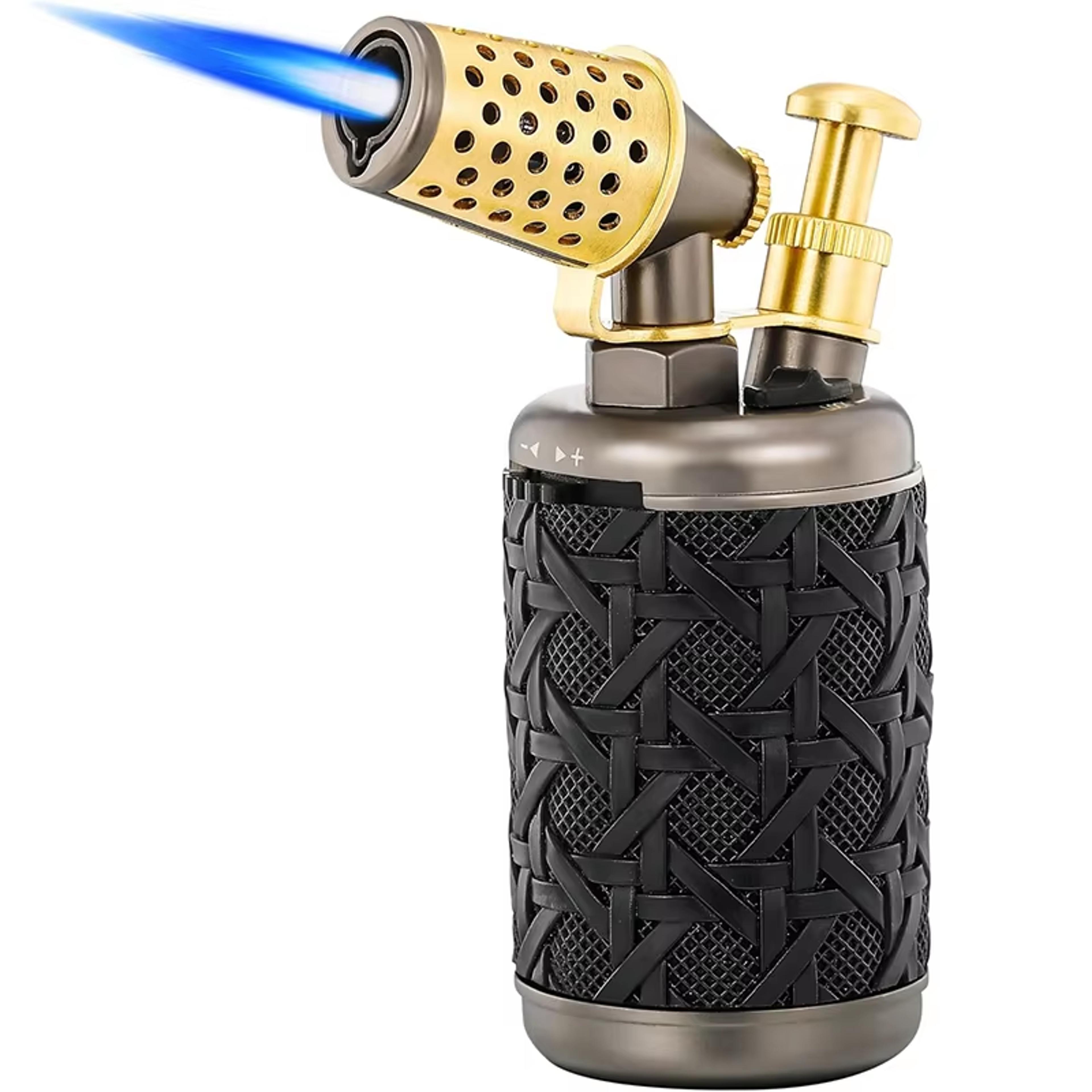 windproof torch lighter with blue flame & built-in cigar cutter