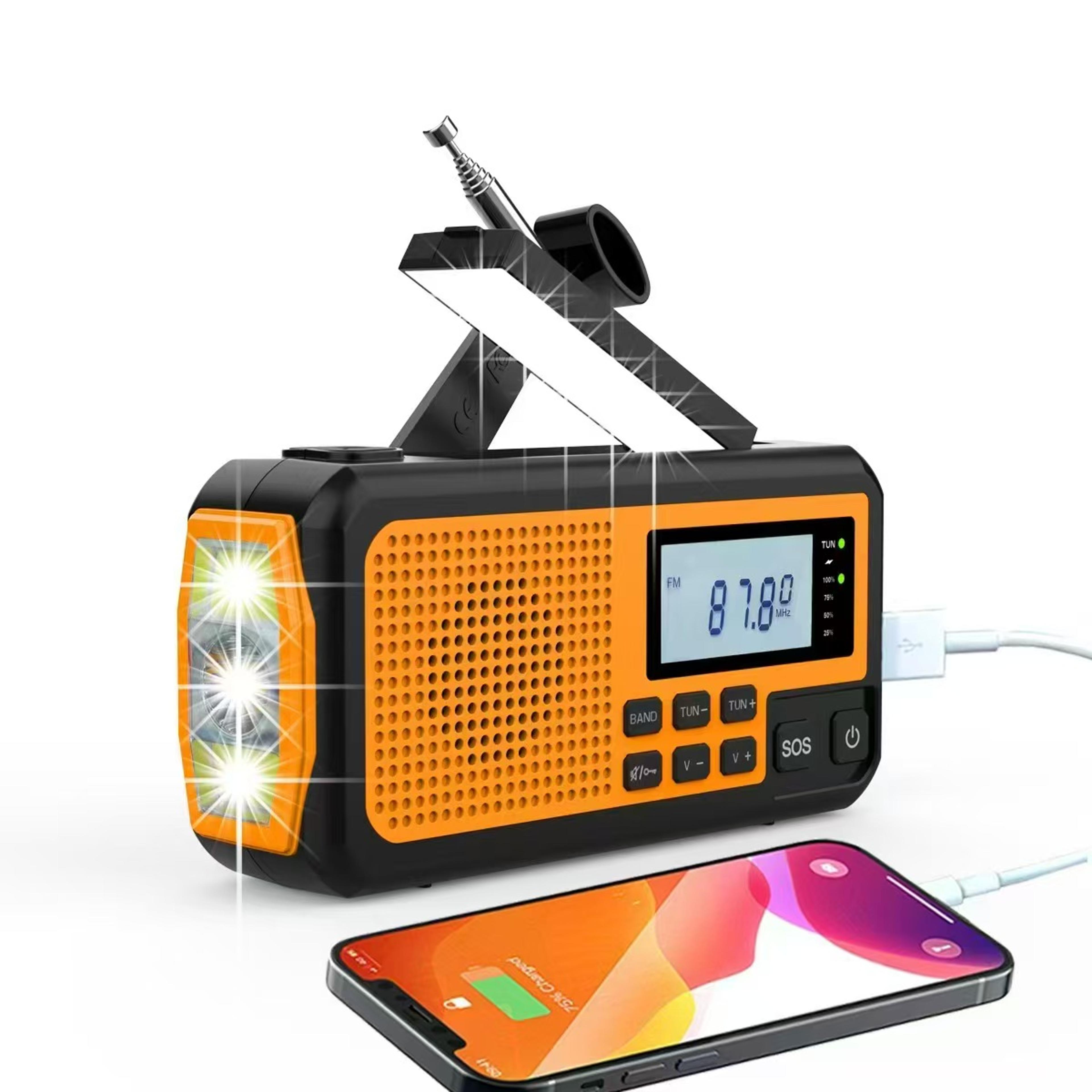 hand crank emergency radio with solar charger flashlight and power bank
