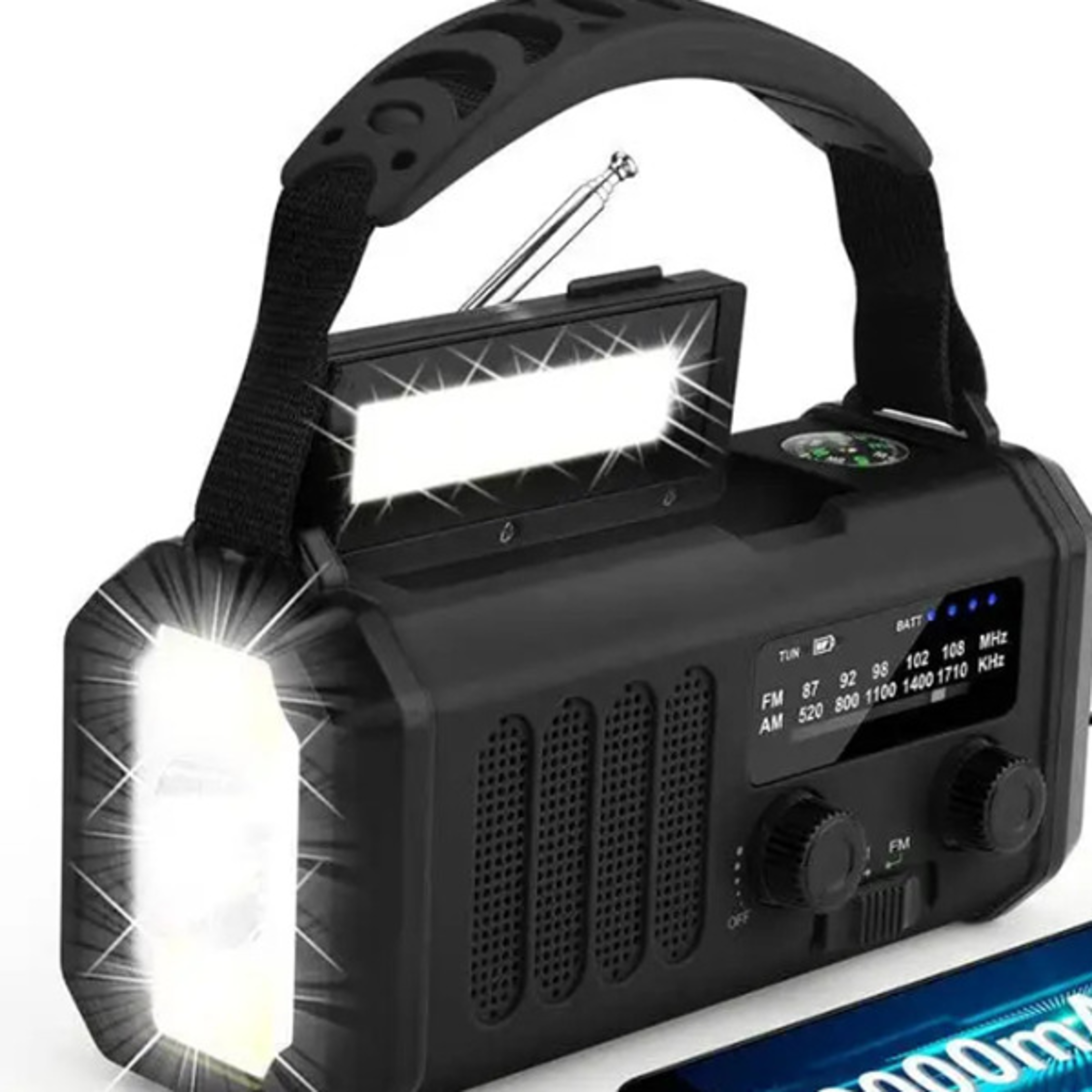 emergency weather radio with noaa, solar hand crank & flashlight