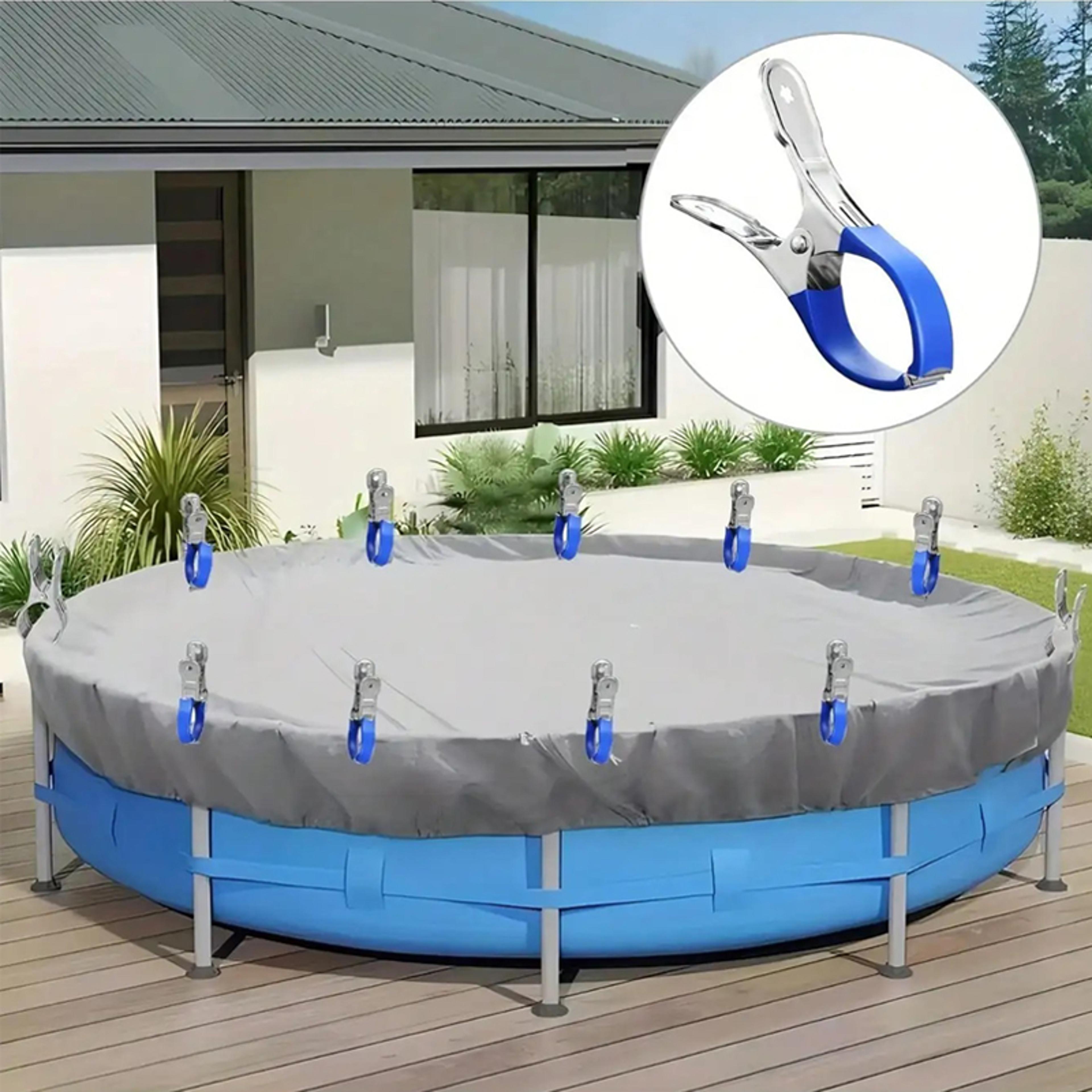 stainless steel pool cover clips with blue handles heavy duty windproof spring clips for secure pool covers