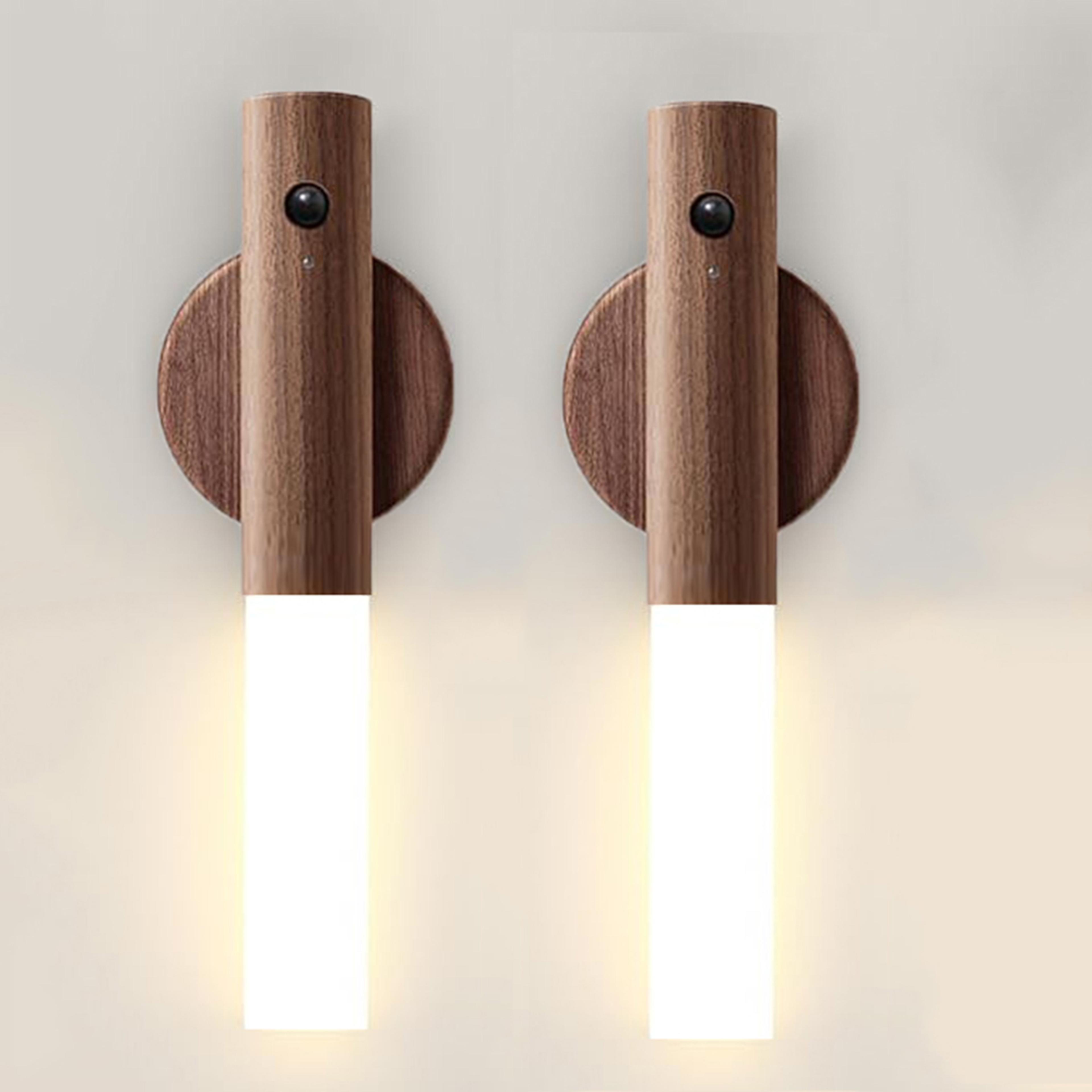 Motion Sensor Night Light Rechargeable Magnetic Wooden Wall Sconce For Bedroom Hallway And Stairs 8