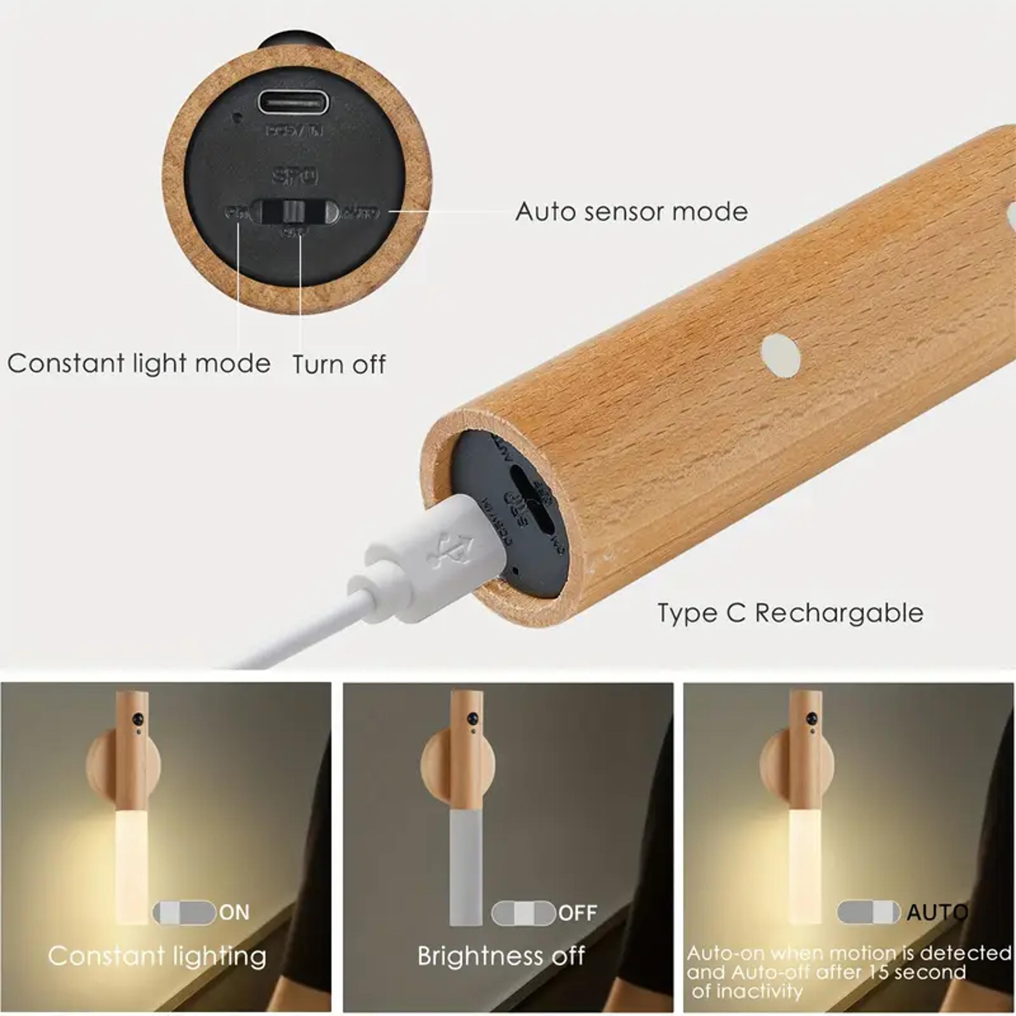 Smart Motion Sensor Night Light Rechargeable LED Magnetic Cabinet Light For Bedroom Kitchen Hallway 4