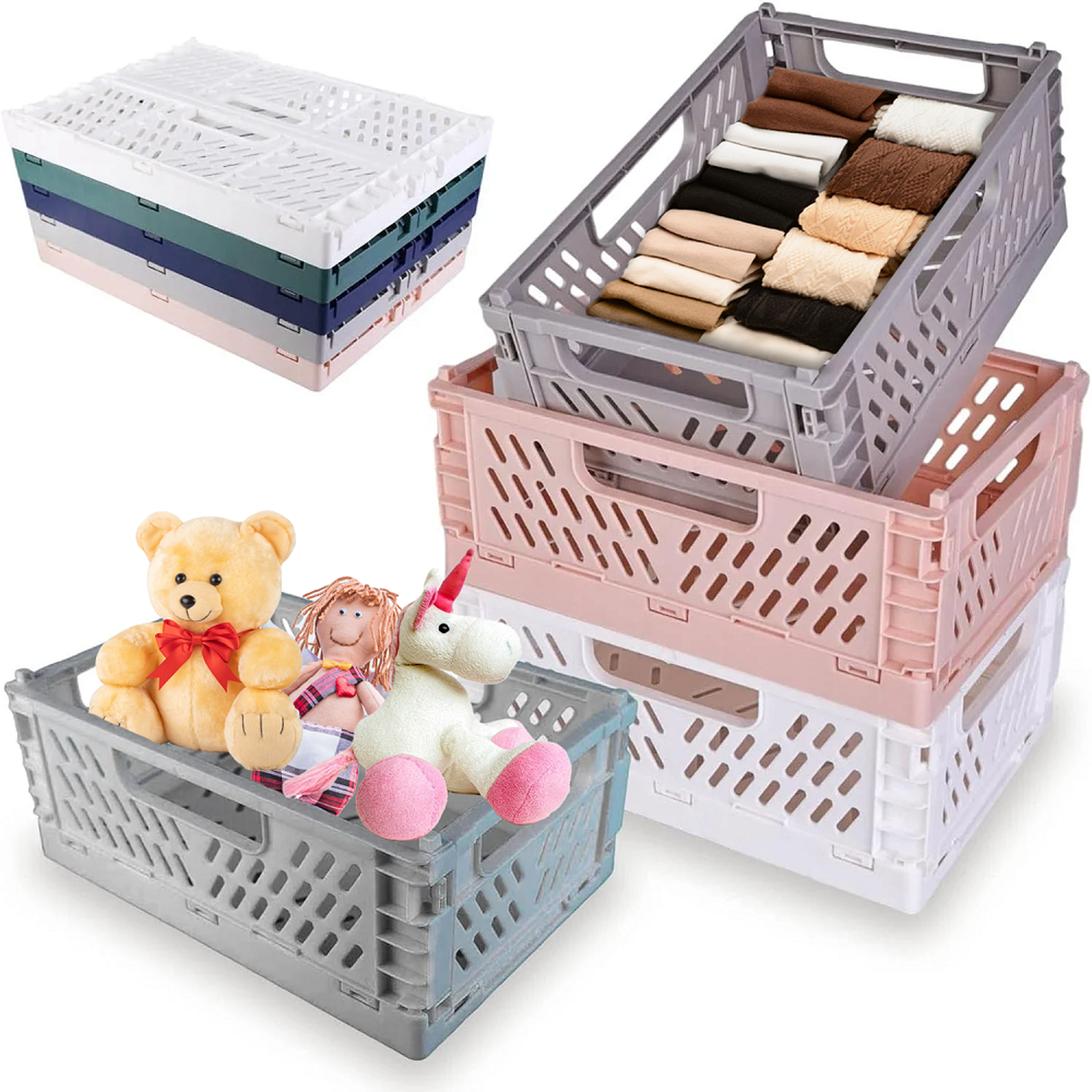 foldable storage crate stackable collapsible storage basket for home organization