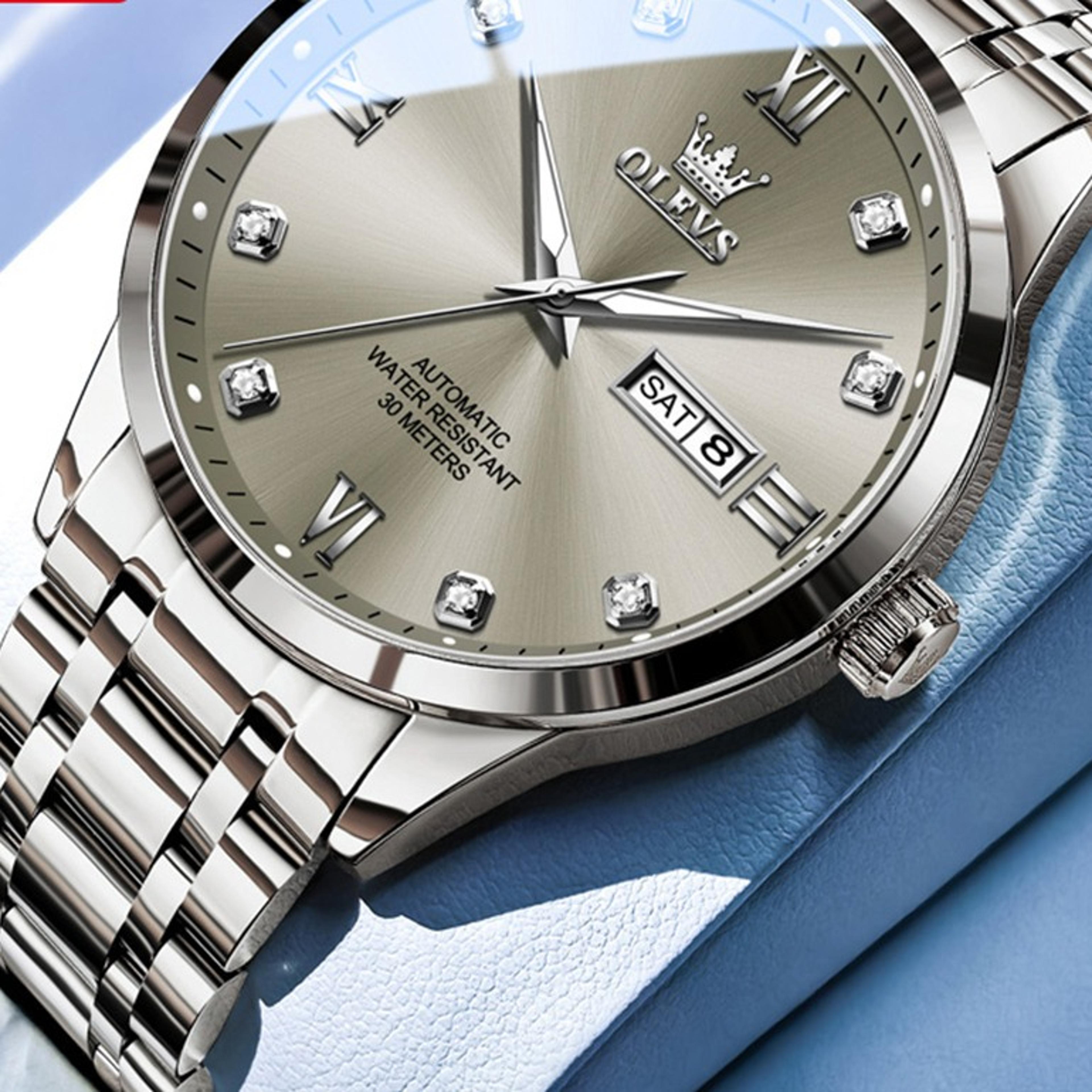 Automatic Mechanical Watch Waterproof Luminous Dual Calendar Stainless Steeljpg