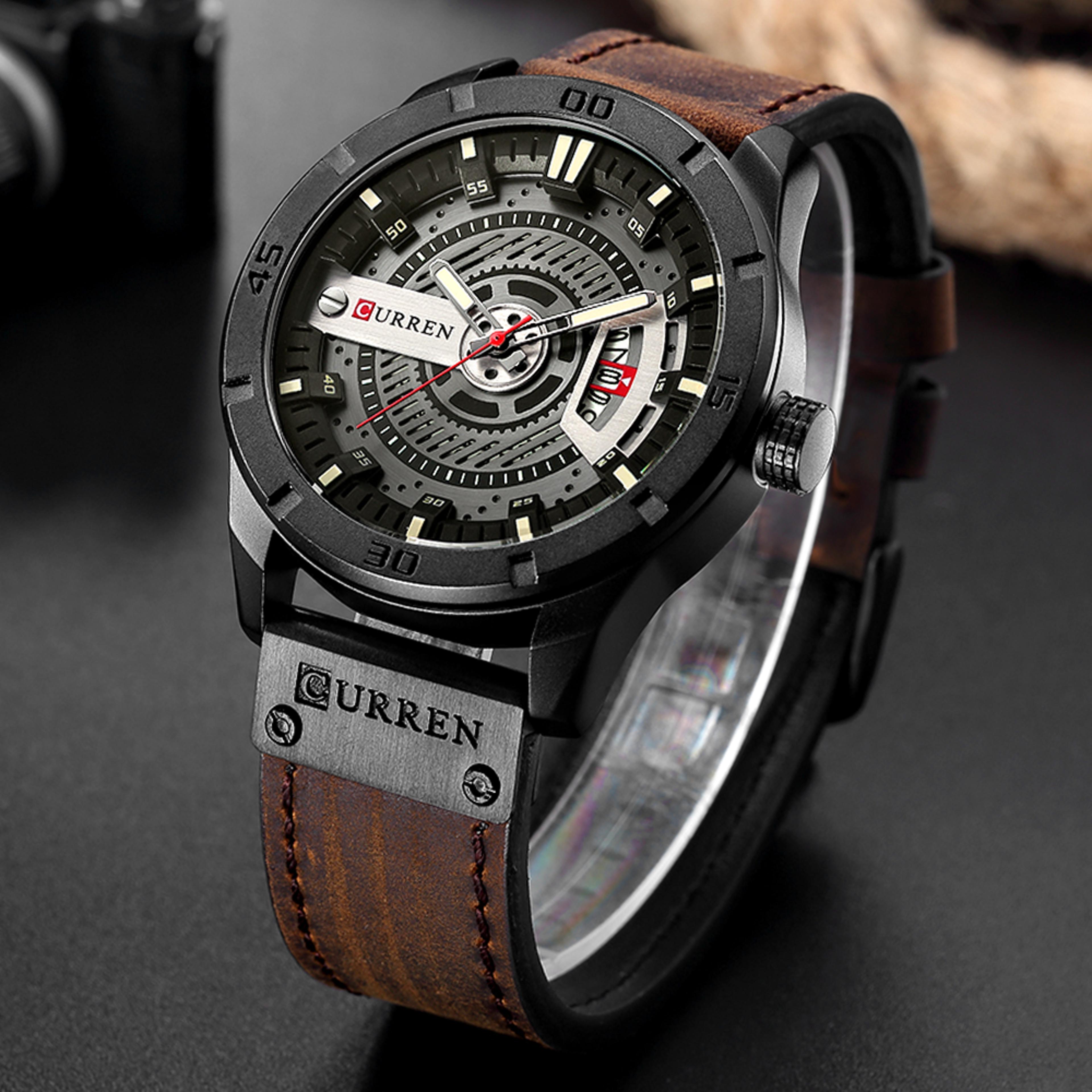 luxury leather wristwatch for men waterproof quartz date display