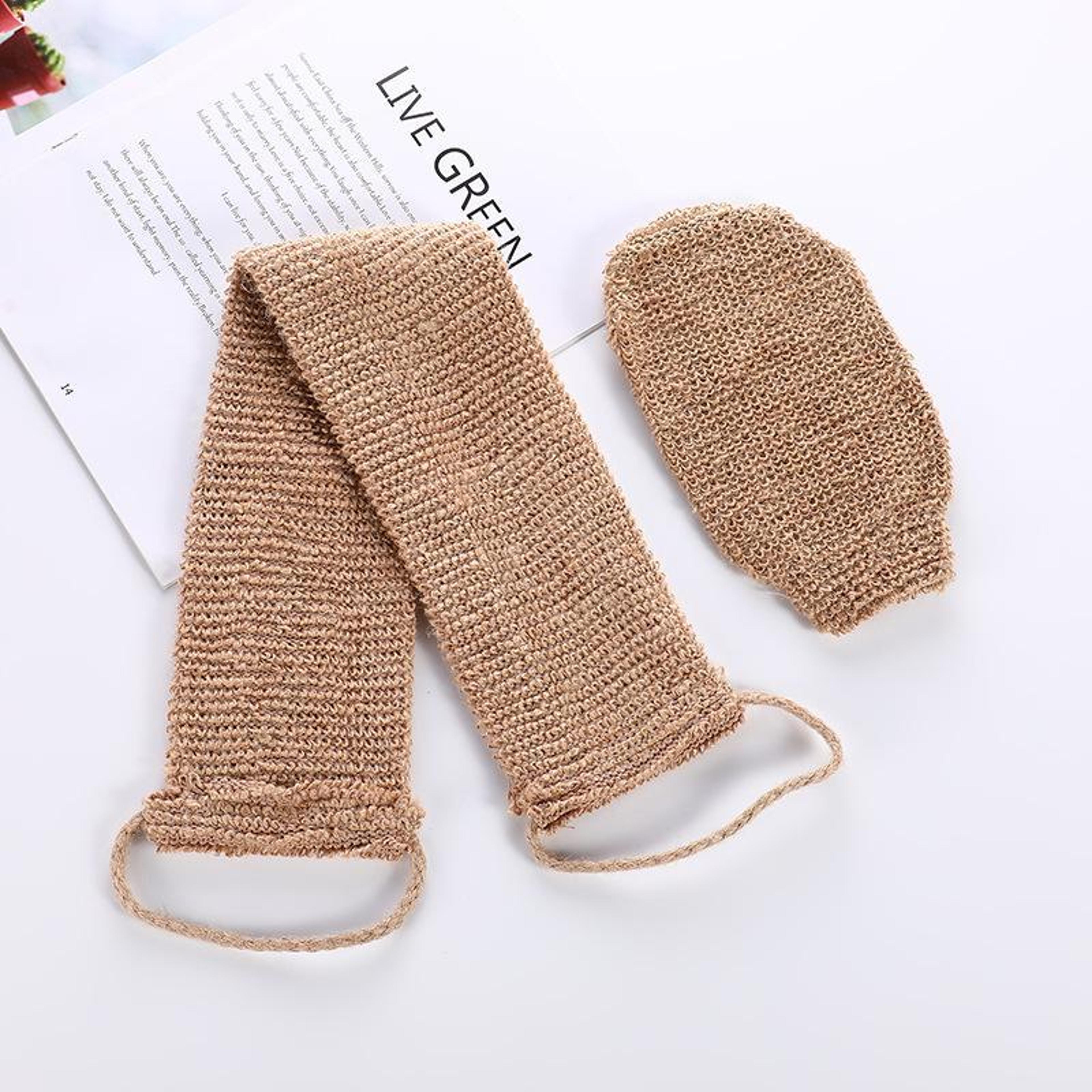 heavy duty double sided jute back scrubber set with gloves for deep exfoliating shower care