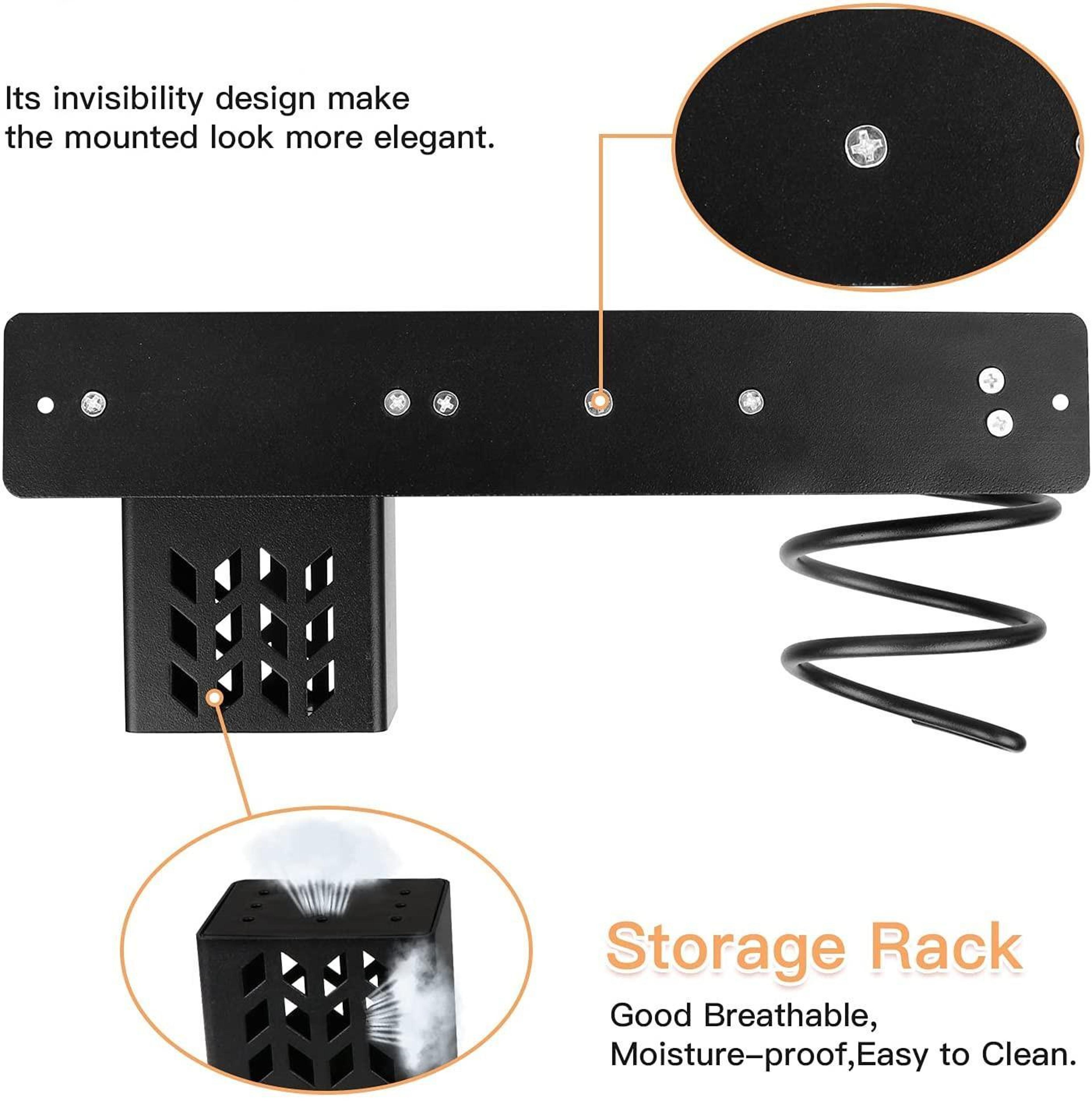 Wall Mounted Hair Dryer Holder With Straightener Storage Aluminum Bathroom Organizer 3