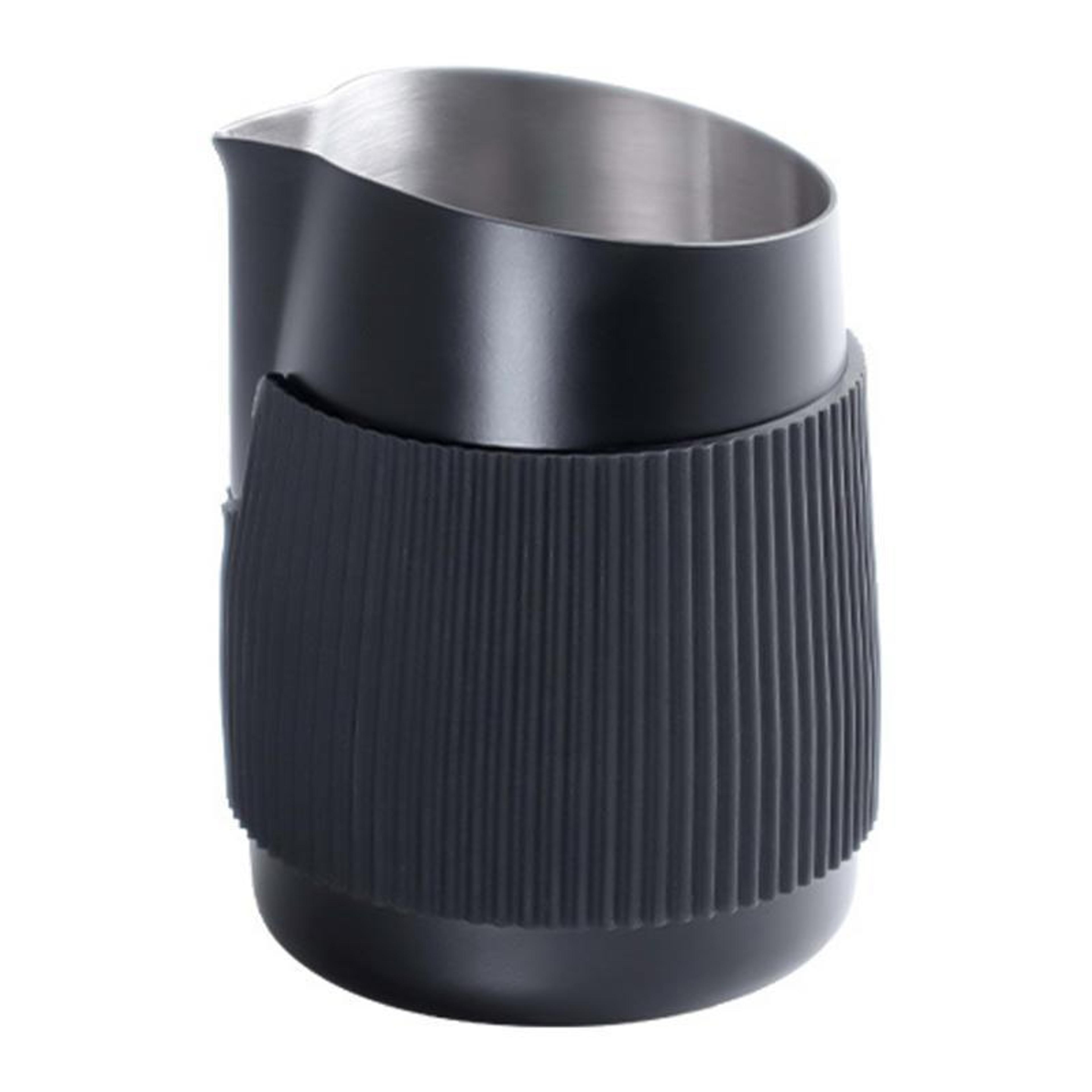 stainless steel latte art pitcher with precision spout & anti scald grip